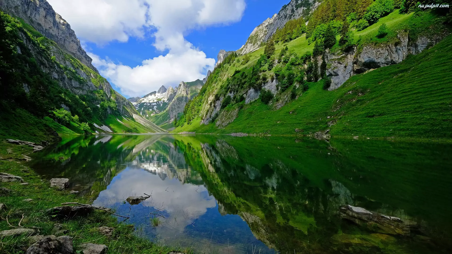 Gmina Rute, Kanton Appenzell Innerrhoden, Odbicie, Szwajcaria, Chmury, Jezioro Falensee, Góry Alpy