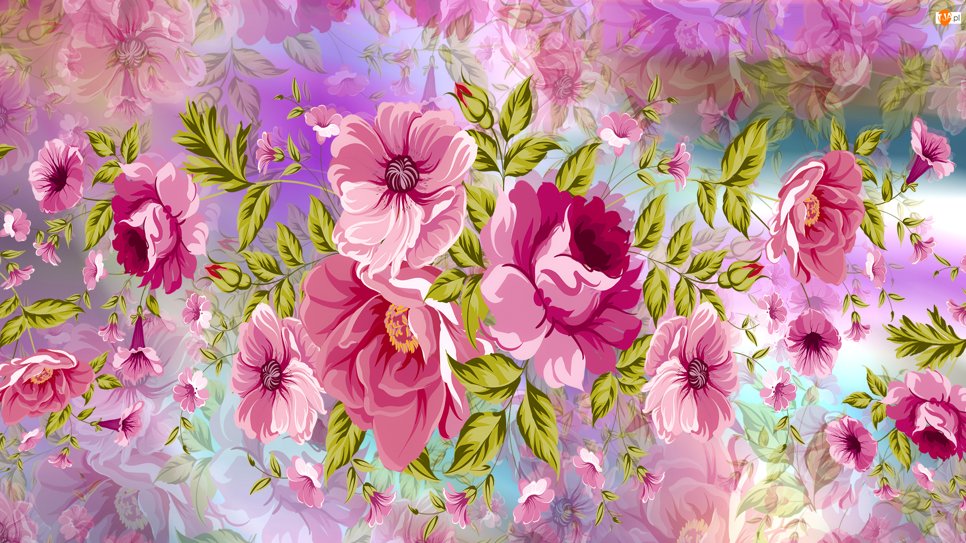 Kolorowe tło, Kwiaty, Róże, Grafika 2D