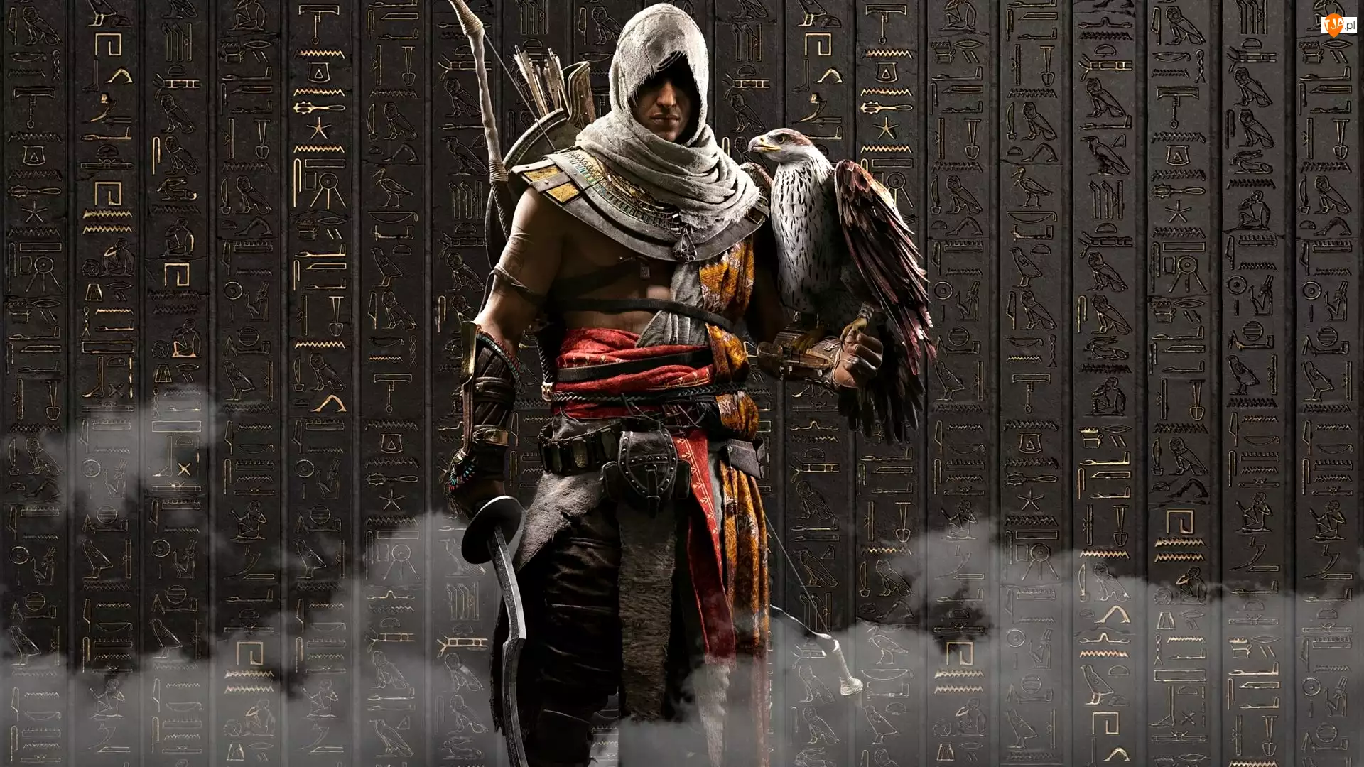 Sokół, Hieroglify, Bayek, Assassins Creed : Origins, Ściana