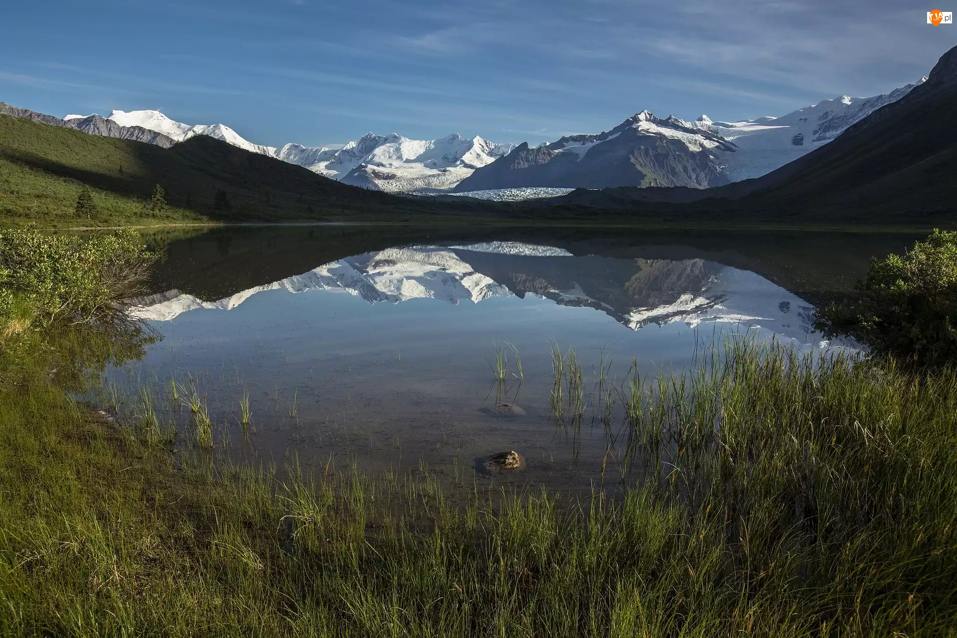 Śnieg, Góry, Park Narodowy Wrangla-Świętego Eliasza, Stany Zjednoczone, Jezioro, Stan Alaska