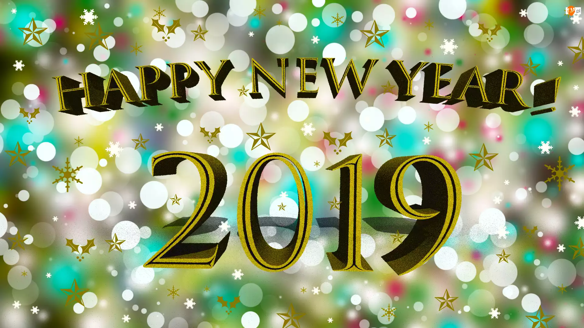 2019, Grafika, Happy New Year, Życzenia, Gwiazdki