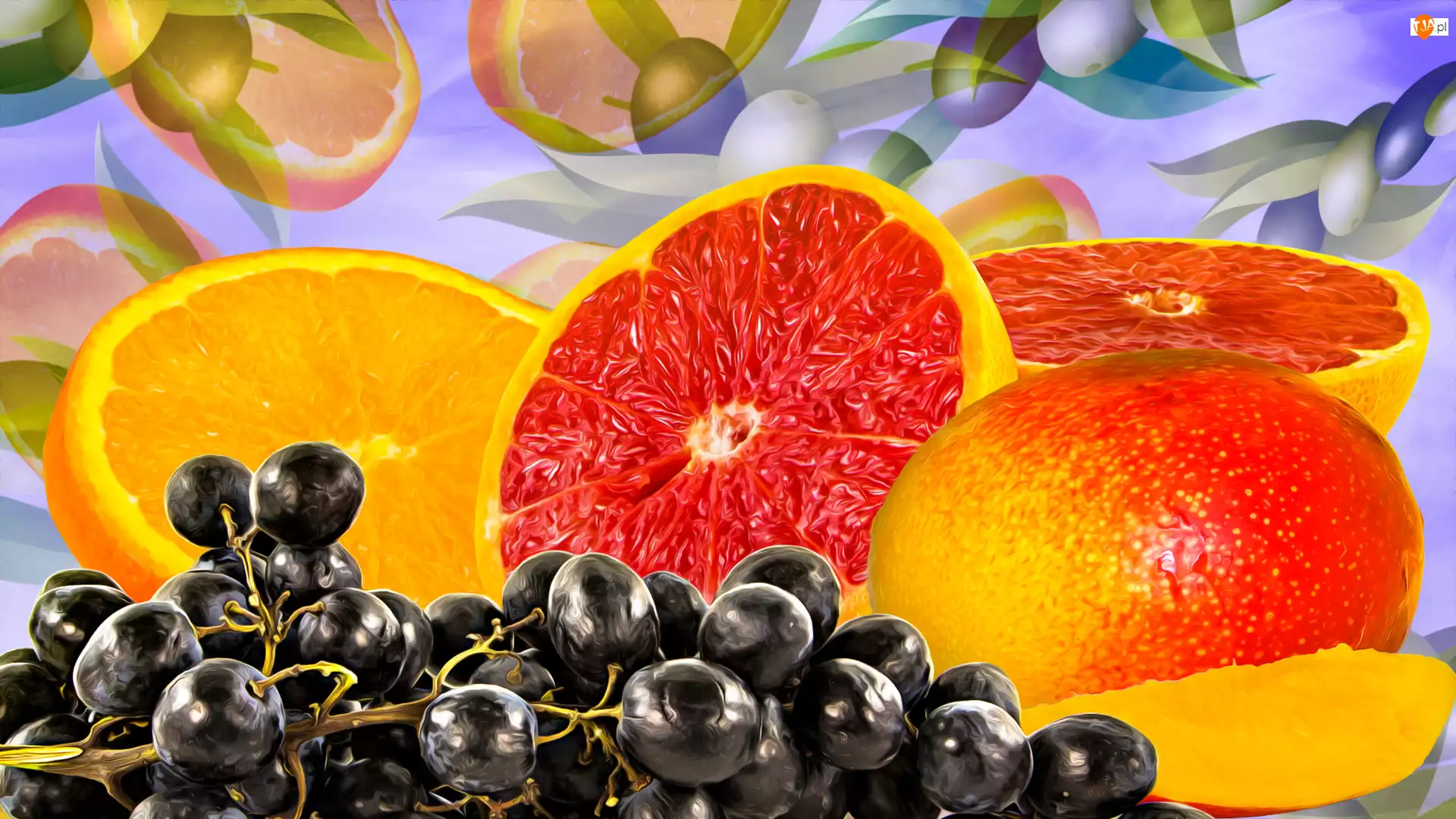 Pomarańcz, Grafika, Grejpfrut, Owoce, Winogrona