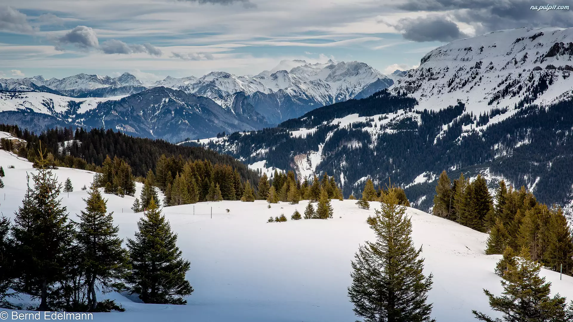 Góry, Drzewa, Alpy Glarneńskie, Szwajcaria, Zima
