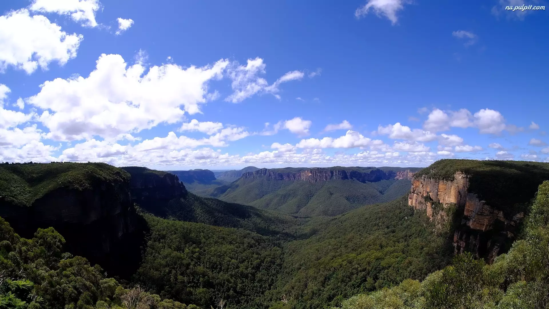 Roślinność, Niebo, Australia, Góry Błękitne, Nowa Południowa Walia, Park Narodowy Gór Błękitnych, Chmury