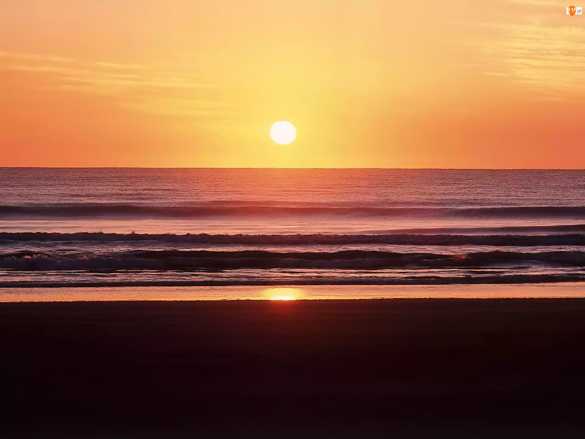 Zachód Słońca, Plaża, Fale