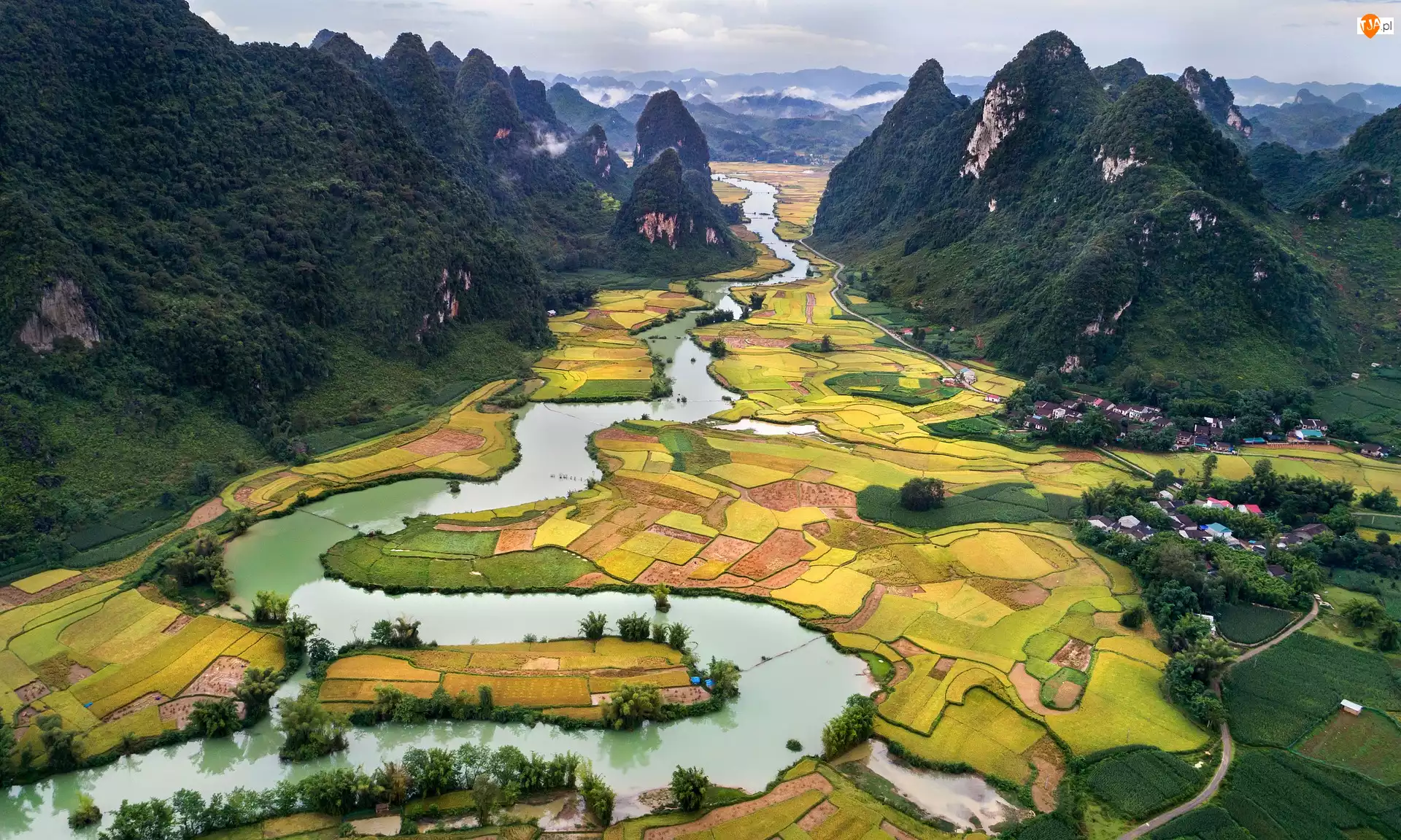 Rzeka, Pola, Wietnam, Kręta, Prowincja Cao Bang, Geopark Cao Bang, Góry