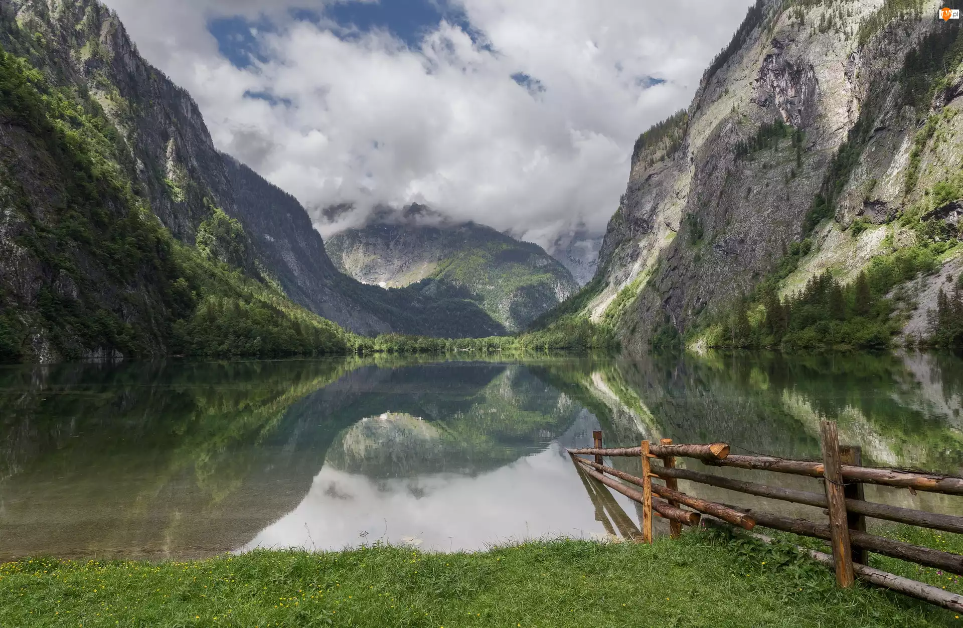 Góry Alpy, Drewniany, Niemcy, Jezioro Obersee, Bawaria, Park Narodowy Berchtesgaden, Płot