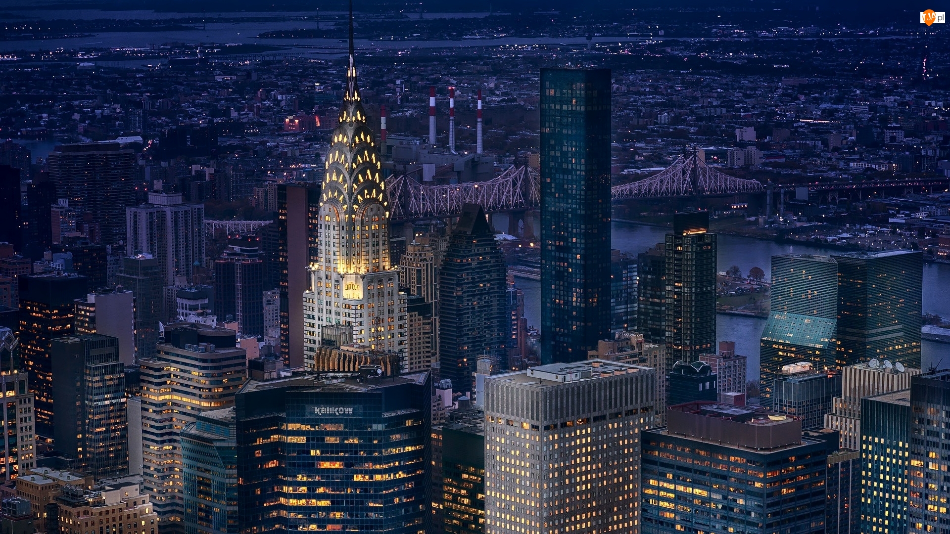 Manhattan, Nowy Jork, Stany Zjednoczone, Miasto nocą, Chrysler Building, Wieżowiec, Oświetlony