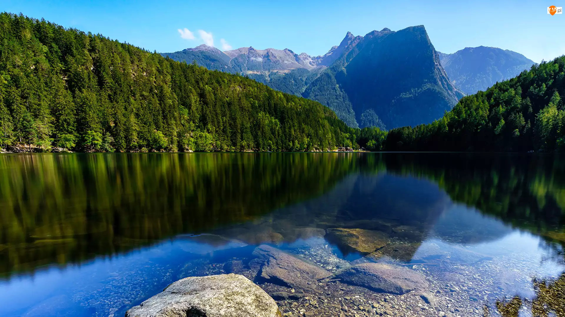 Kamienie, Góry Alpy, Austria, Jezioro Piburger, Tyrol, Gmina Oetz, Lasy