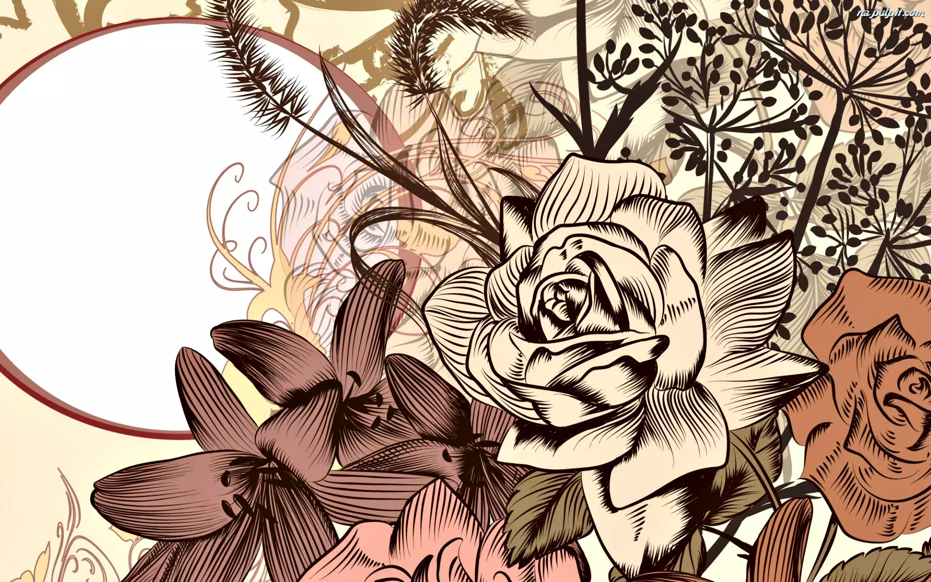 Grafika 2D, Kwiaty, Róże, Lilie