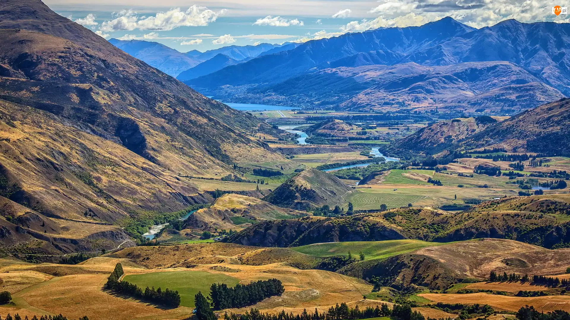 Góry, Drzewa, Wzgórza, Nowa Zelandia, Rzeka, Wyspa Południowa