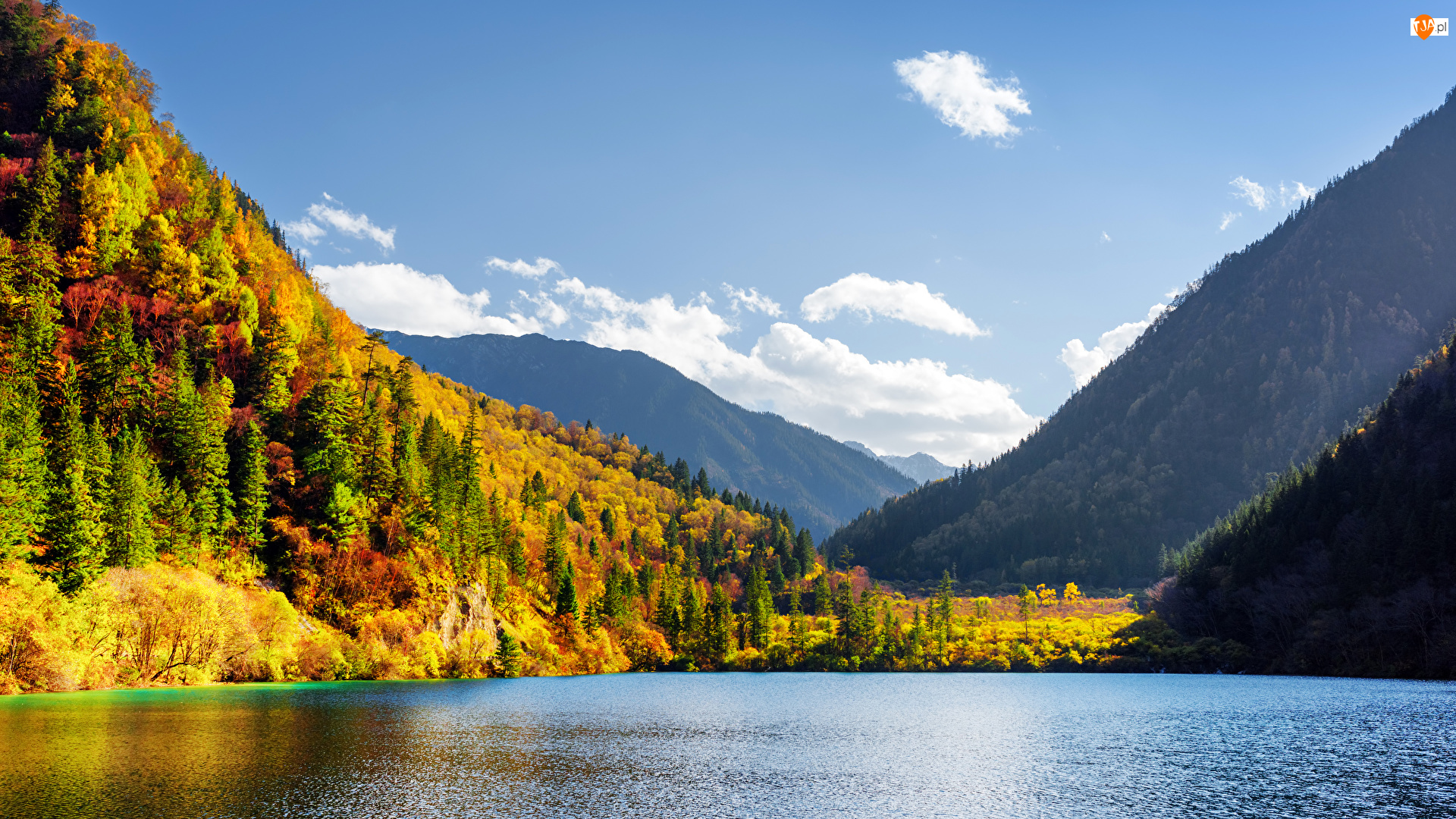 Góry, Park Narodowy Jiuzhaigou, Jezioro, Chiny, Lasy, Prowincja Syczuan