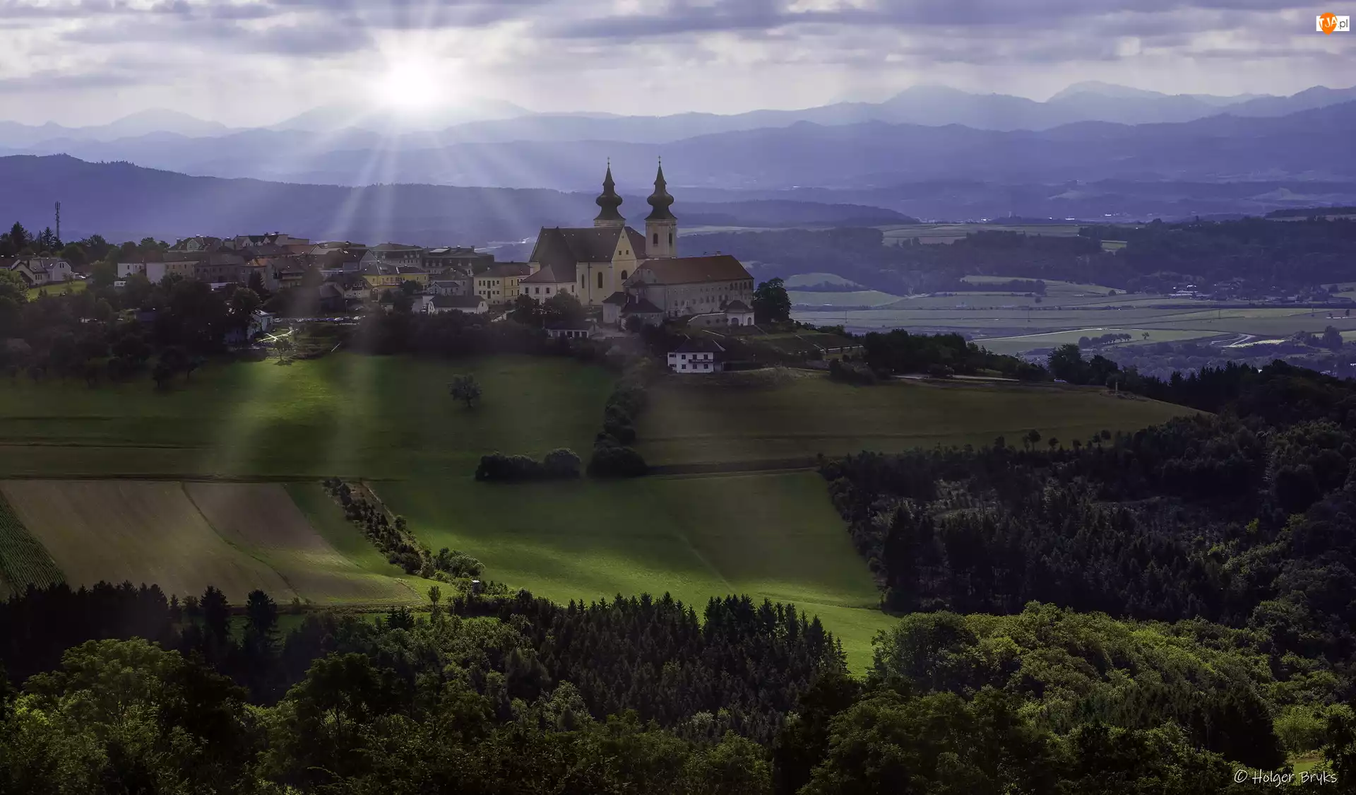 Kościół, Wzgórze, Lasy, Austria, Pola, Gmina Maria Taferl