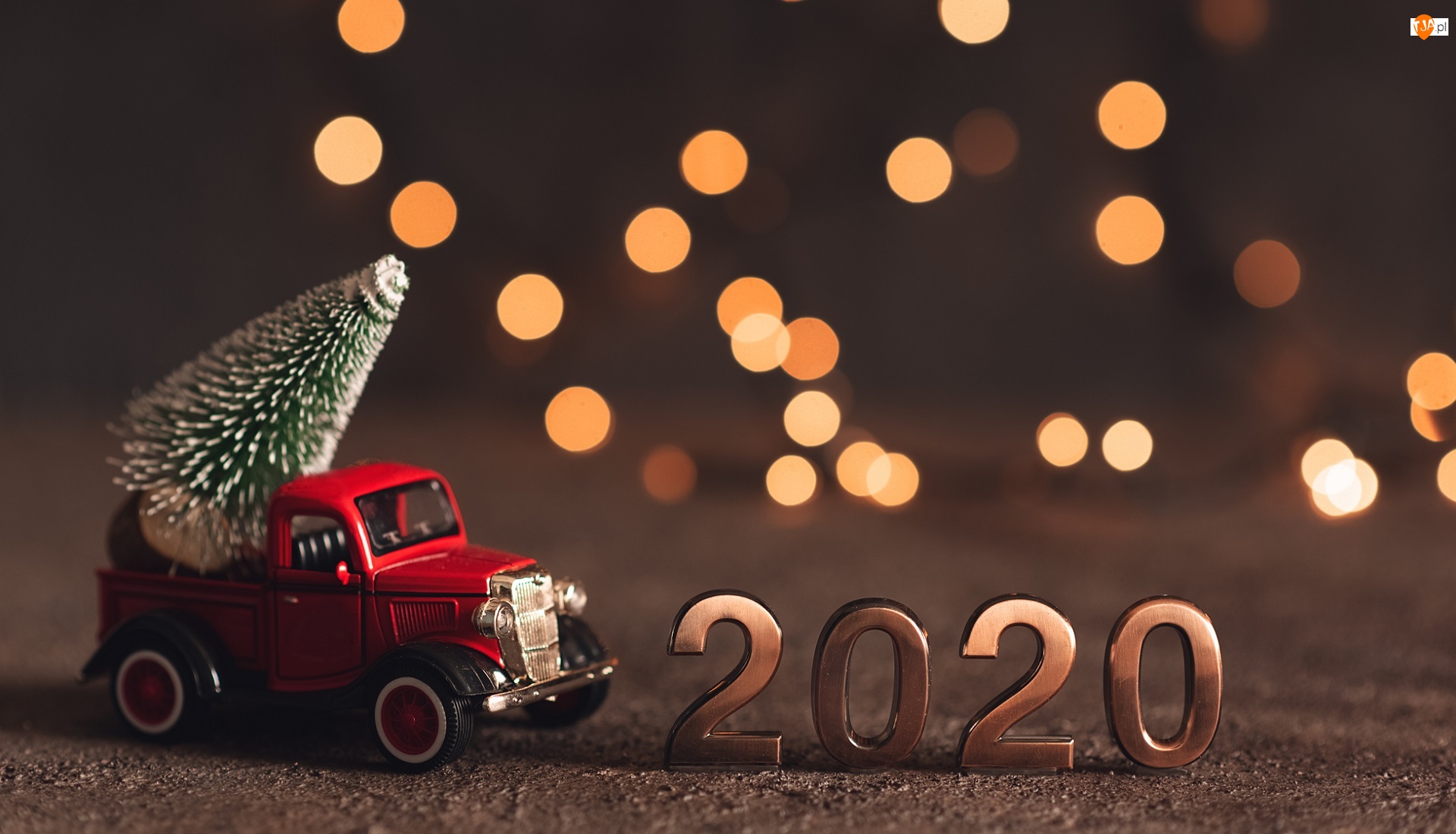 Cyfry, 2020, Bokeh, Nowy Rok, Choinka, Samochód, Czerwony