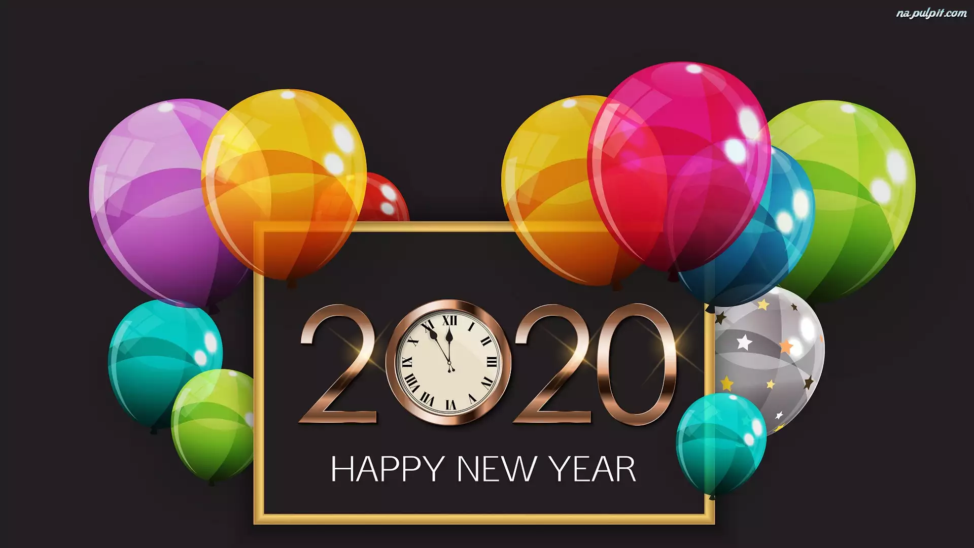 2020, Zegar, Cyfry, Nowy Rok, Balony