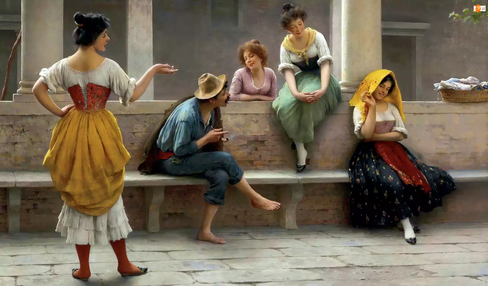 Malarstwo, Eugene de Blaas, Mężczyzna, Kobiety, Obraz