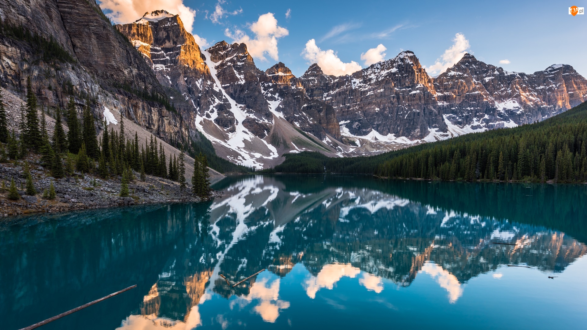 Prowincja Alberta, Park Narodowy Banff, Jezioro Moraine, Kanada, Lasy, Drzewa, Góry