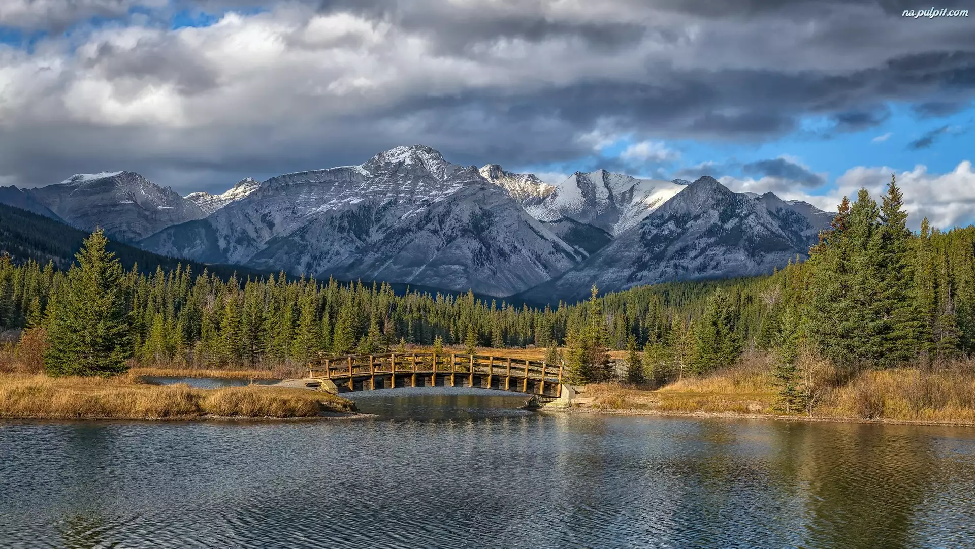 Park Narodowy Banff, Góry, Most, Prowincja Alberta, Jezioro, Drzewa, Kanada, Herbert Lake