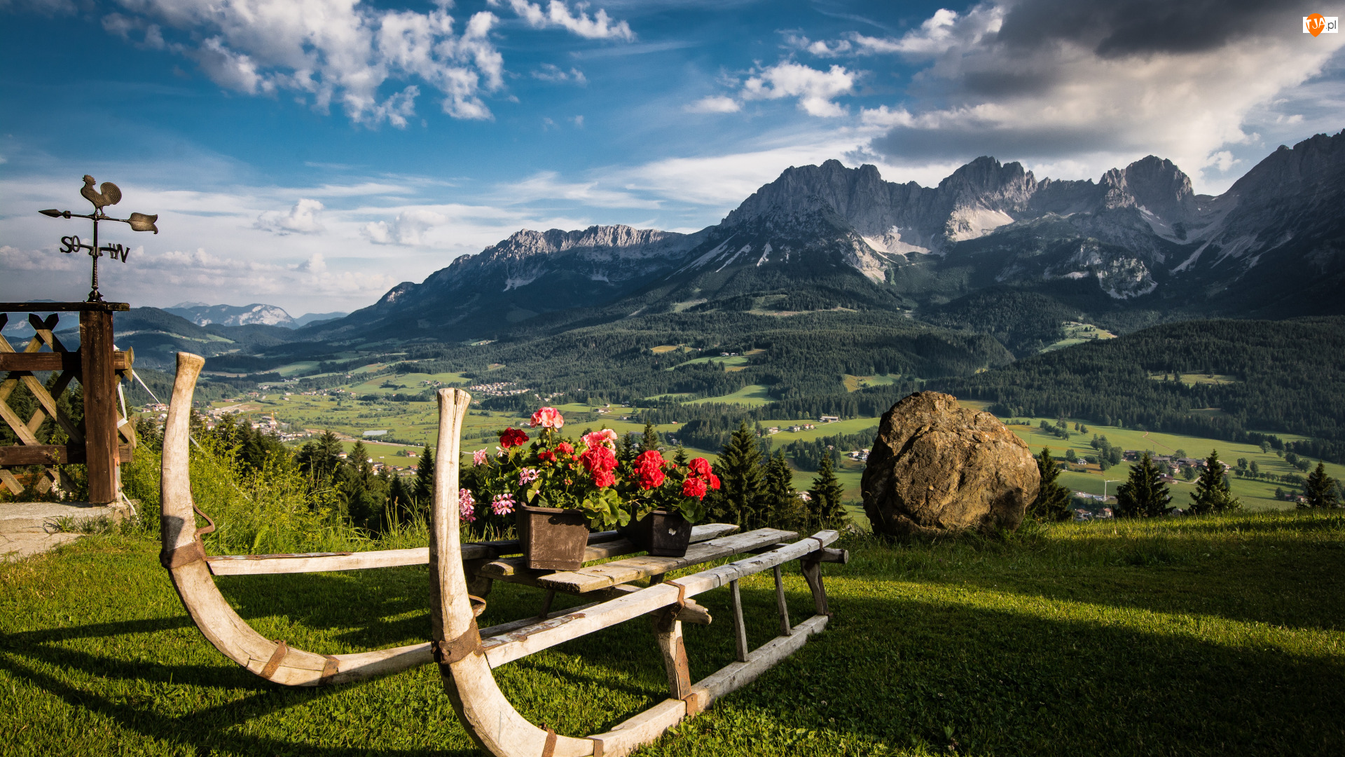 Sanki, Pelargonie, Alpy, Austria, Góry, Tyrol