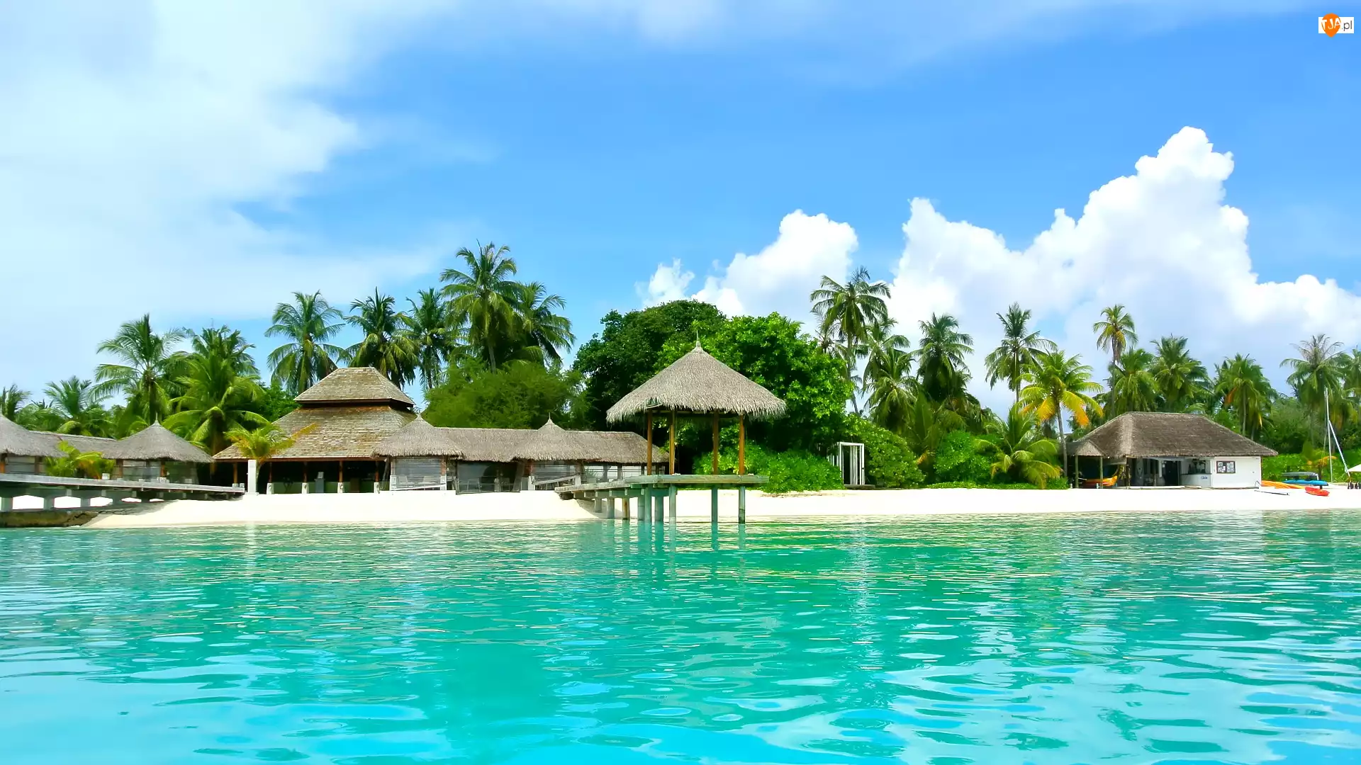 Palmy, Morze, Pomosty, Malediwy, Kokosowe, Chaty