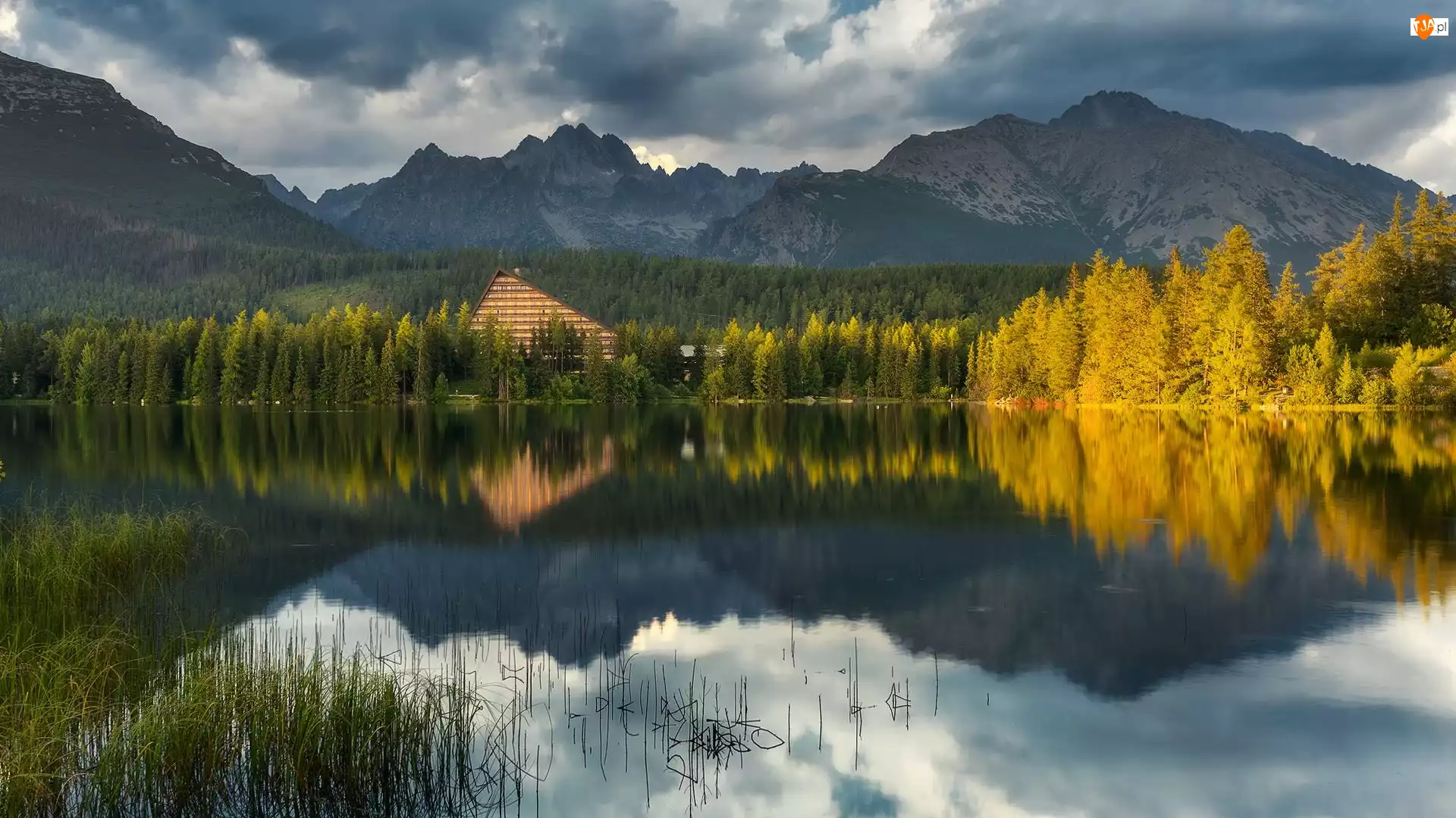 Tatry Wysokie, Góry, Szczyrbskie Jezioro, Słowacja, Lasy, Chmury