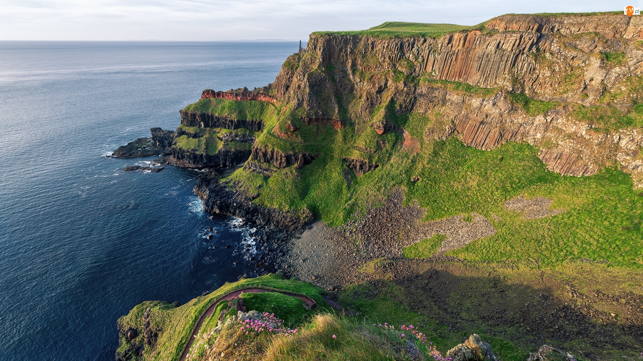 Wybrzeże, Skały, Irlandia Północna, Morze, Hrabstwo Antrim, The Giants Causeway Cliffs, Klif
