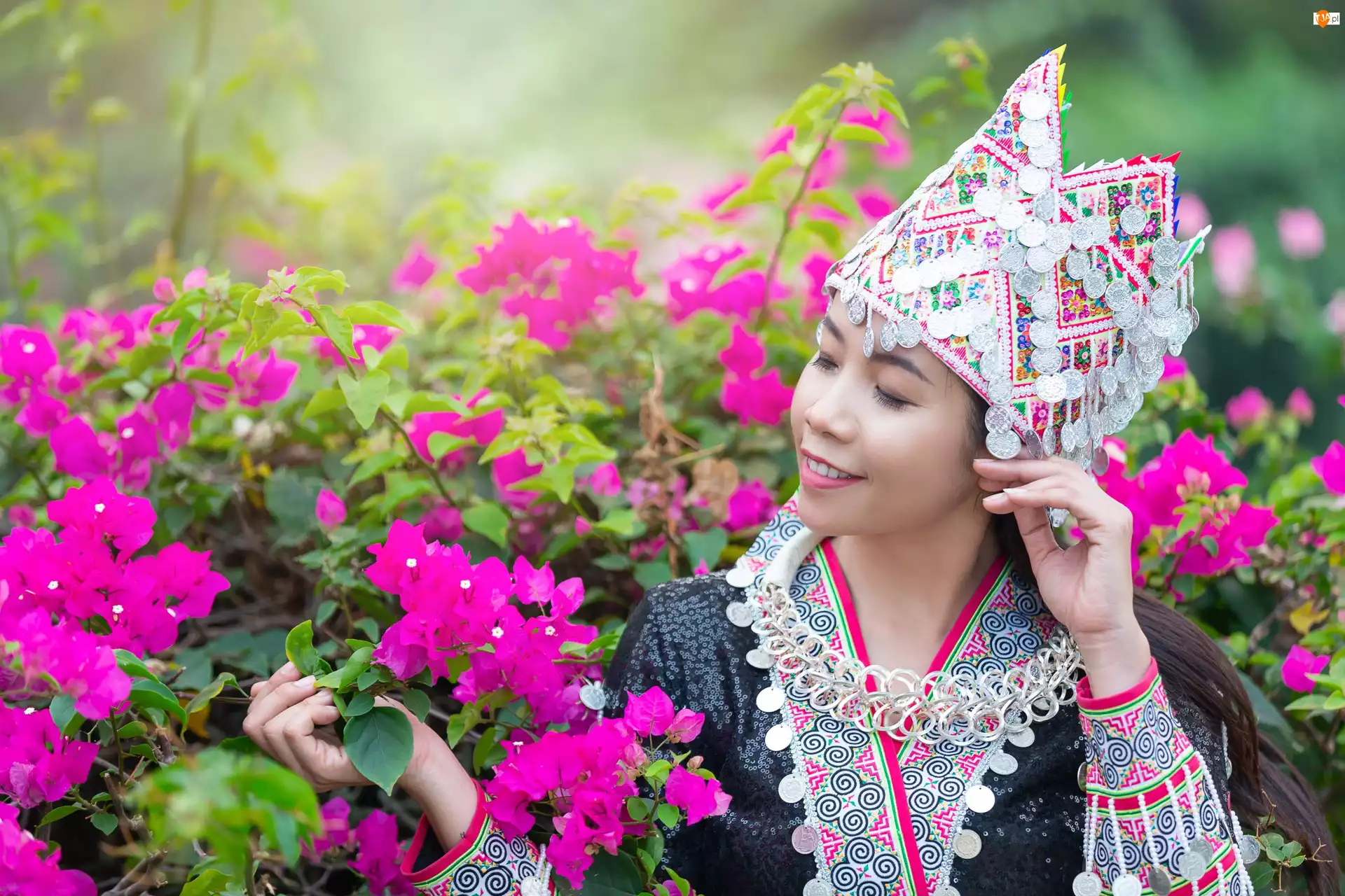 Bugenwilla, Kobieta, Tradycyjny strój, Kwiaty