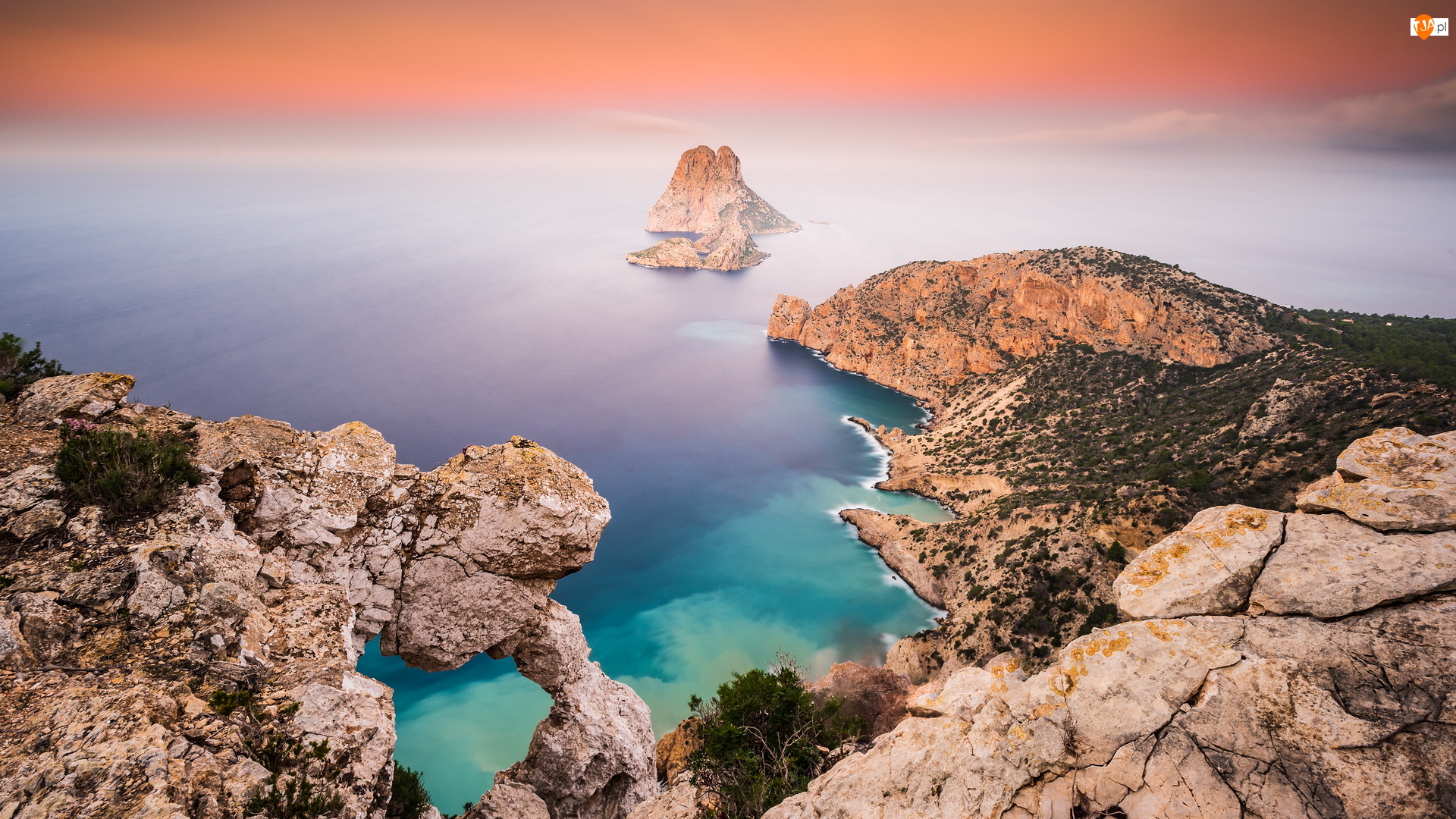 Mgła, Skały, Hiszpania, Morze Śródziemne, Ibiza, Baleary, Zatoka