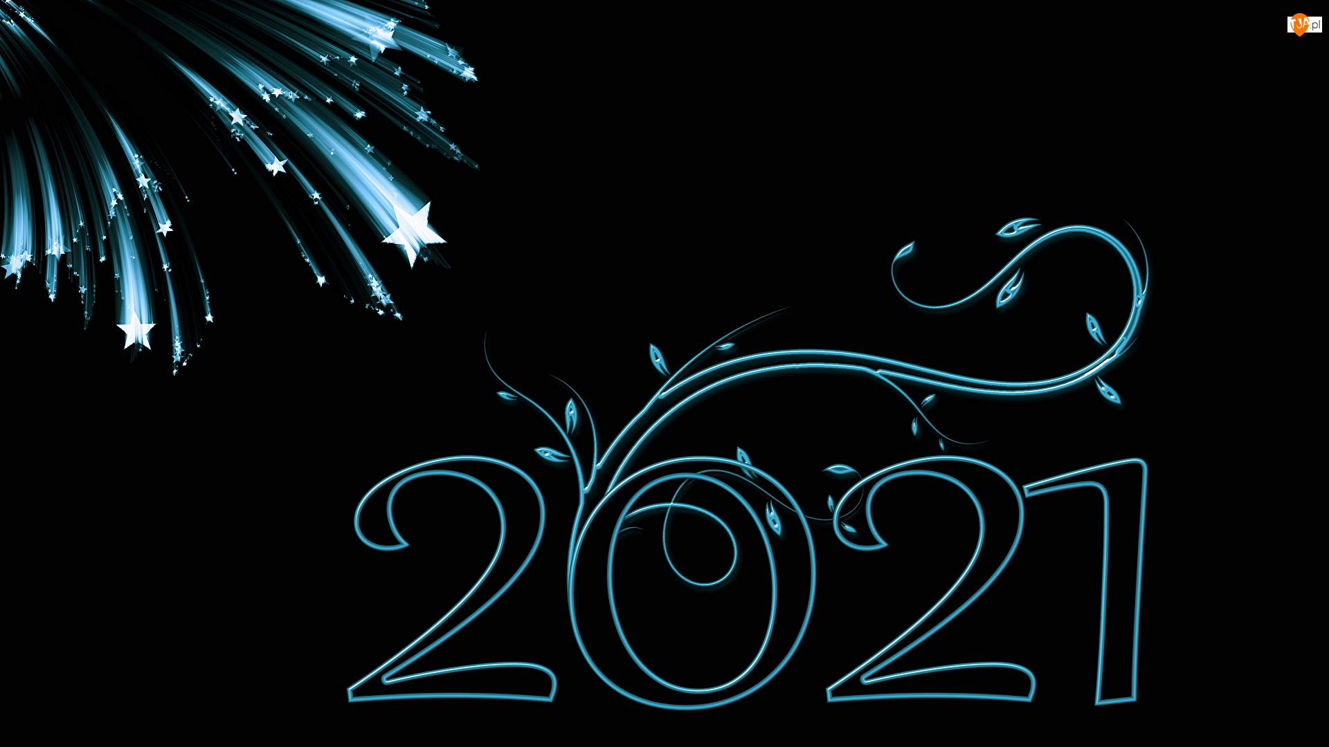 2021, Nowy Rok, Fajerwerki, Grafika 2D, Cyfry, Niebiesko-czarna