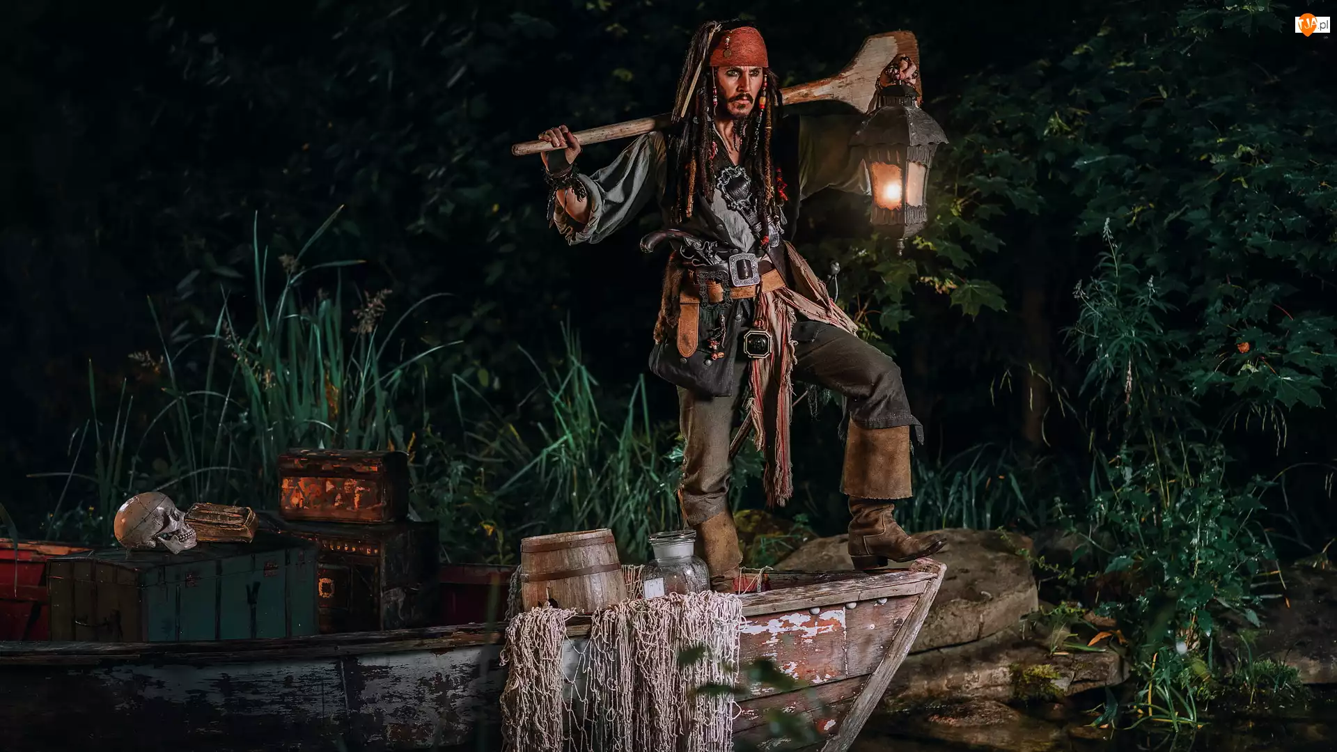 Pirates of the Caribbean, Cosplayer, Film, Łódka, Pirat, Piraci z Karaibów, Latarnia, Jack Sparrow