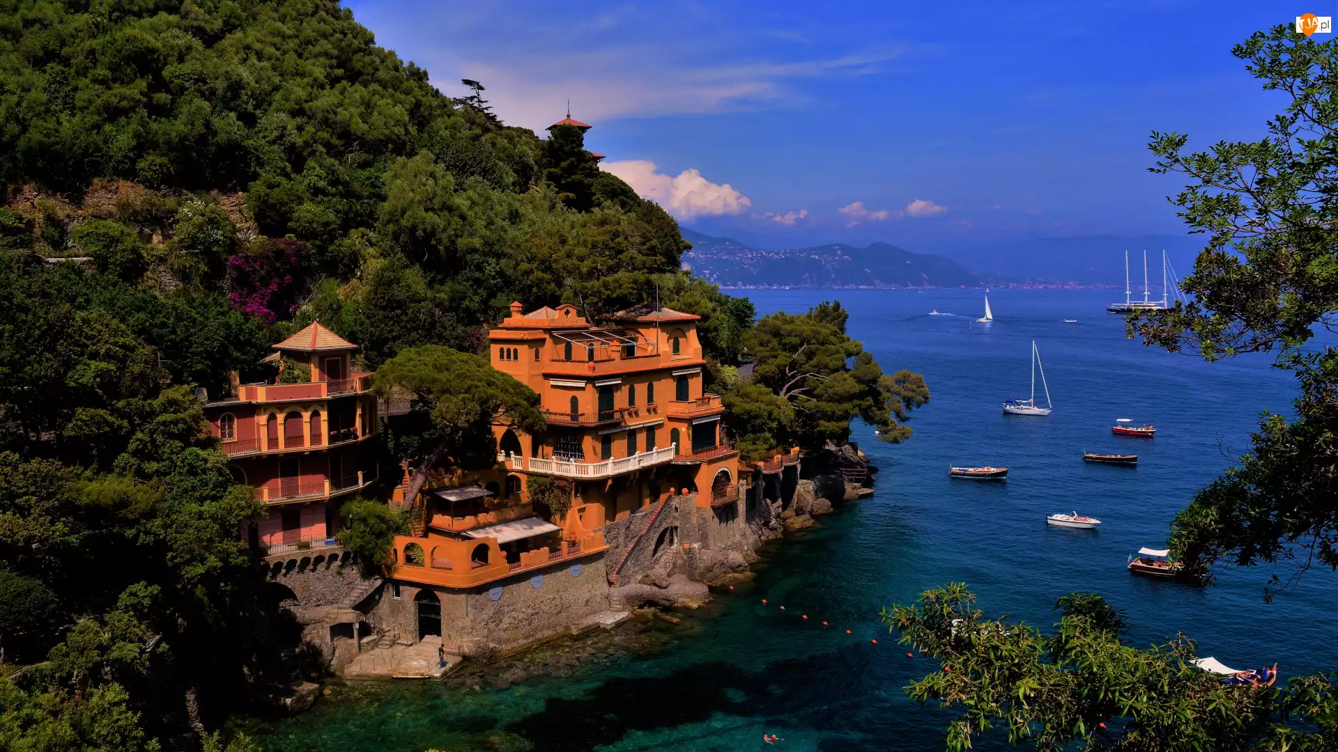 Liguria, Włochy, Domy, Łódki Domy, Portofino, Morze