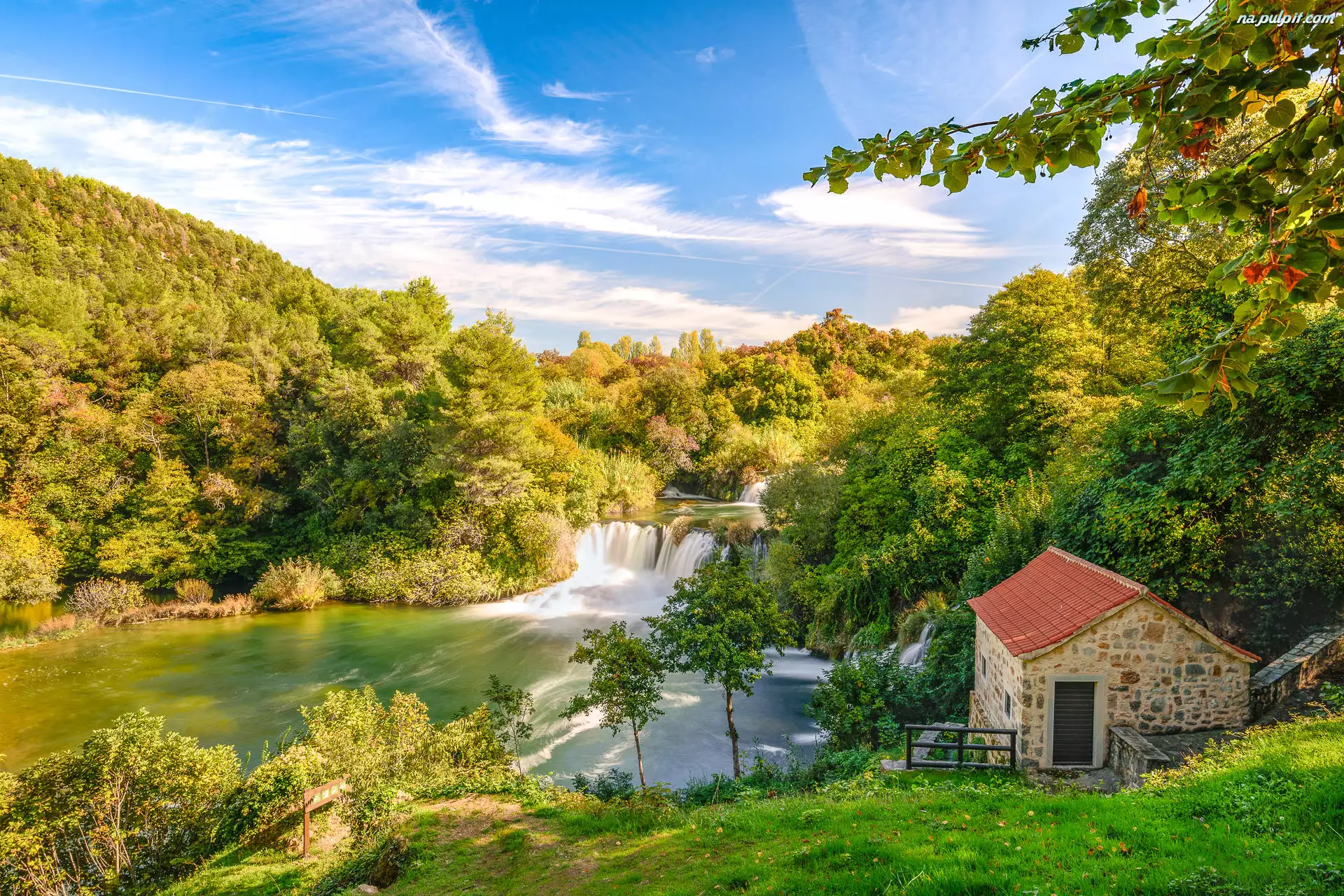 Park Narodowy Krka, Dom, Las, Dalmacja, Rzeka Krka, Drzewa, Chorwacja, Wodospad