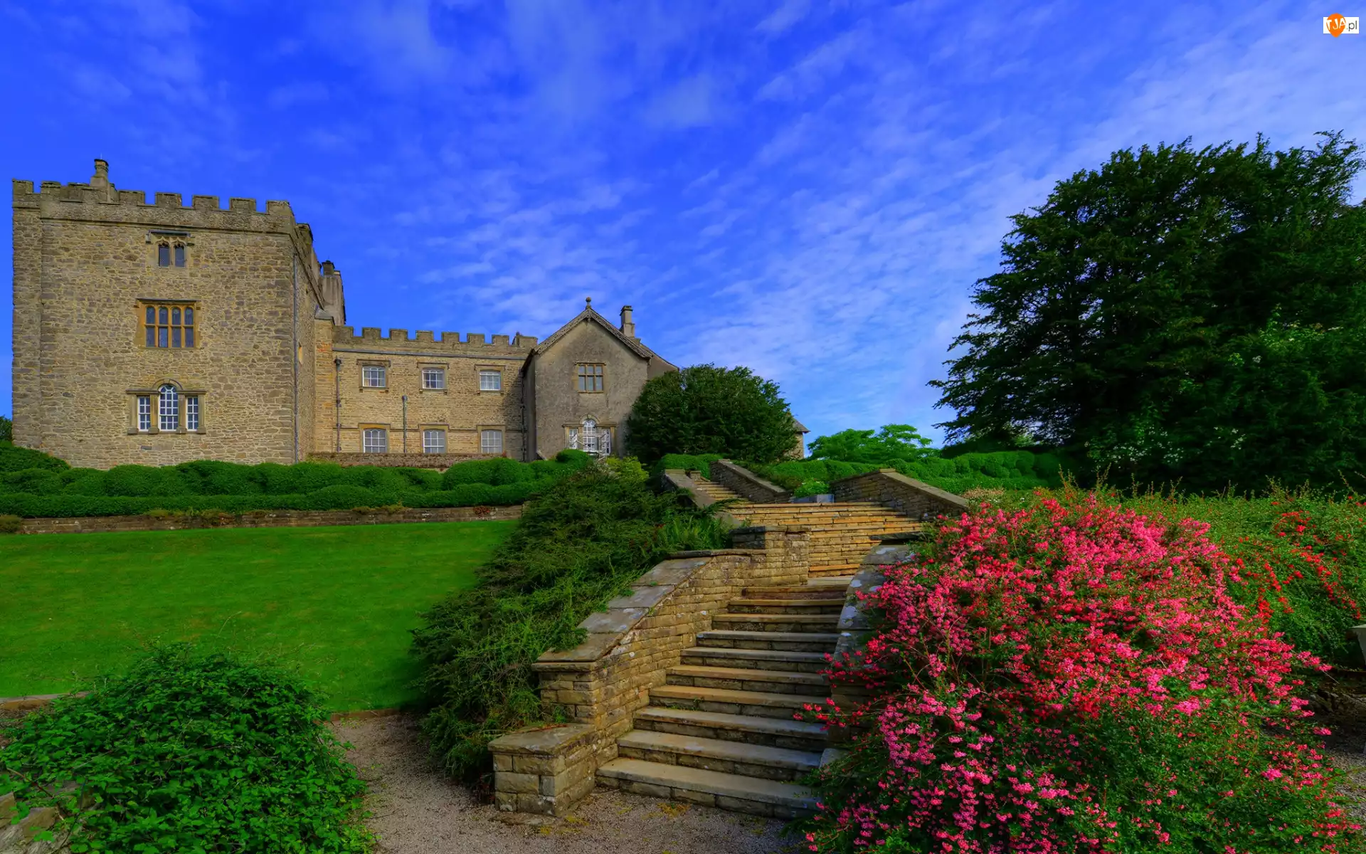 Sizergh Castle and Garden, Schody, Anglia, Zamek Sizergh, Kumbria, South Lakeland, Ogród