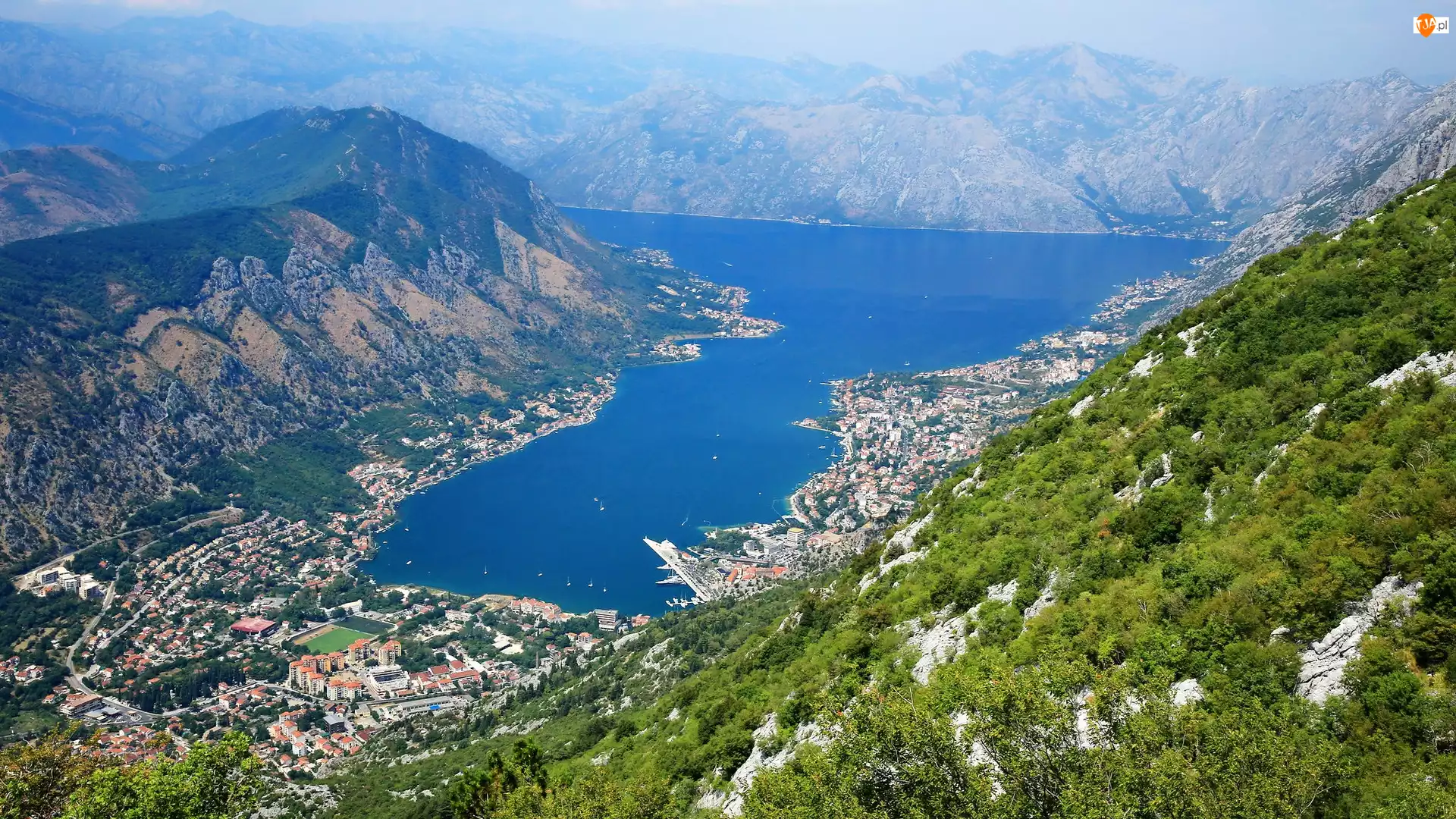 Zatoka Kotorska, Góry, Kotor, Czarnogóra, Miasto, Morze Adriatyckie