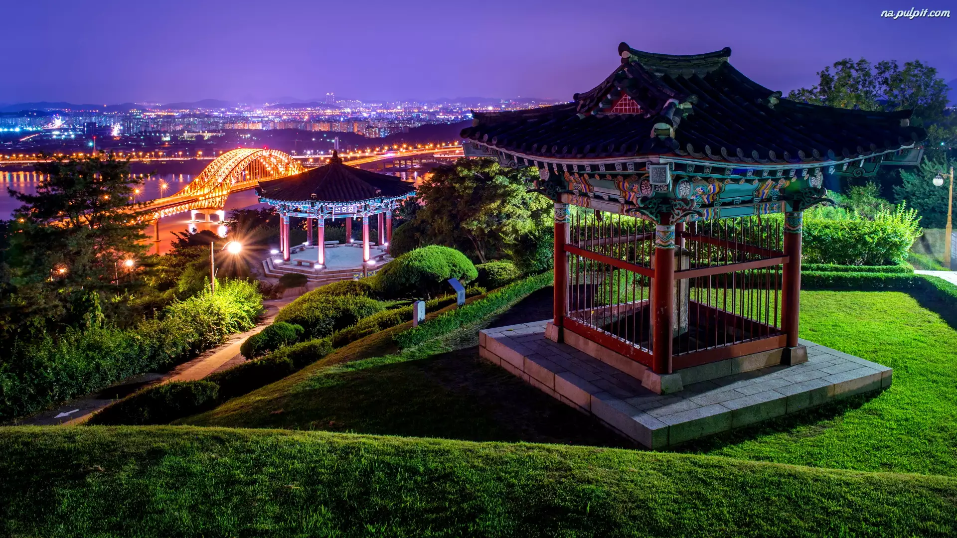 Altany, Oświetlony, Korea Południowa, Park Haengjusanseong, Goyang, Banghwa Bridge, Most