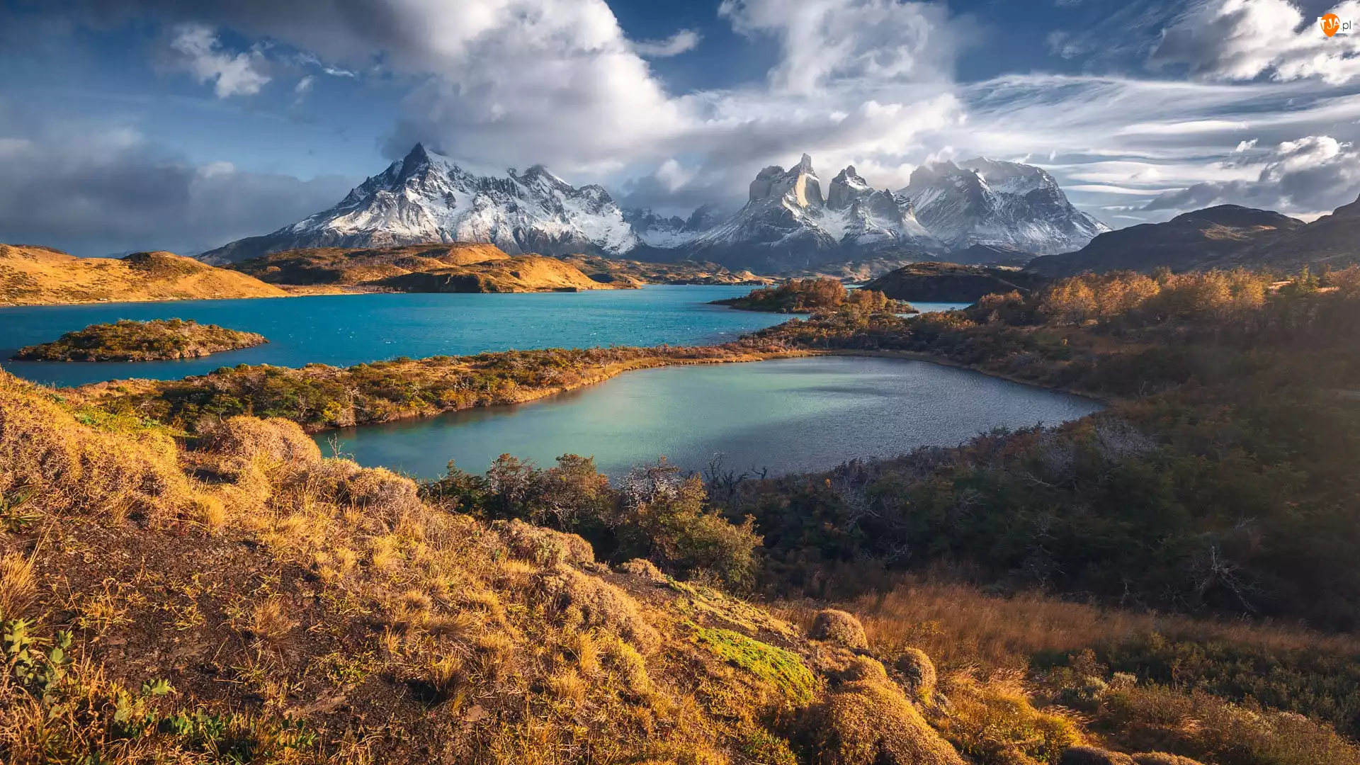 Cordillera del Paine, Chmury, Chile, Góry, Patagonia, Park Narodowy Torres del Paine, Jeziora