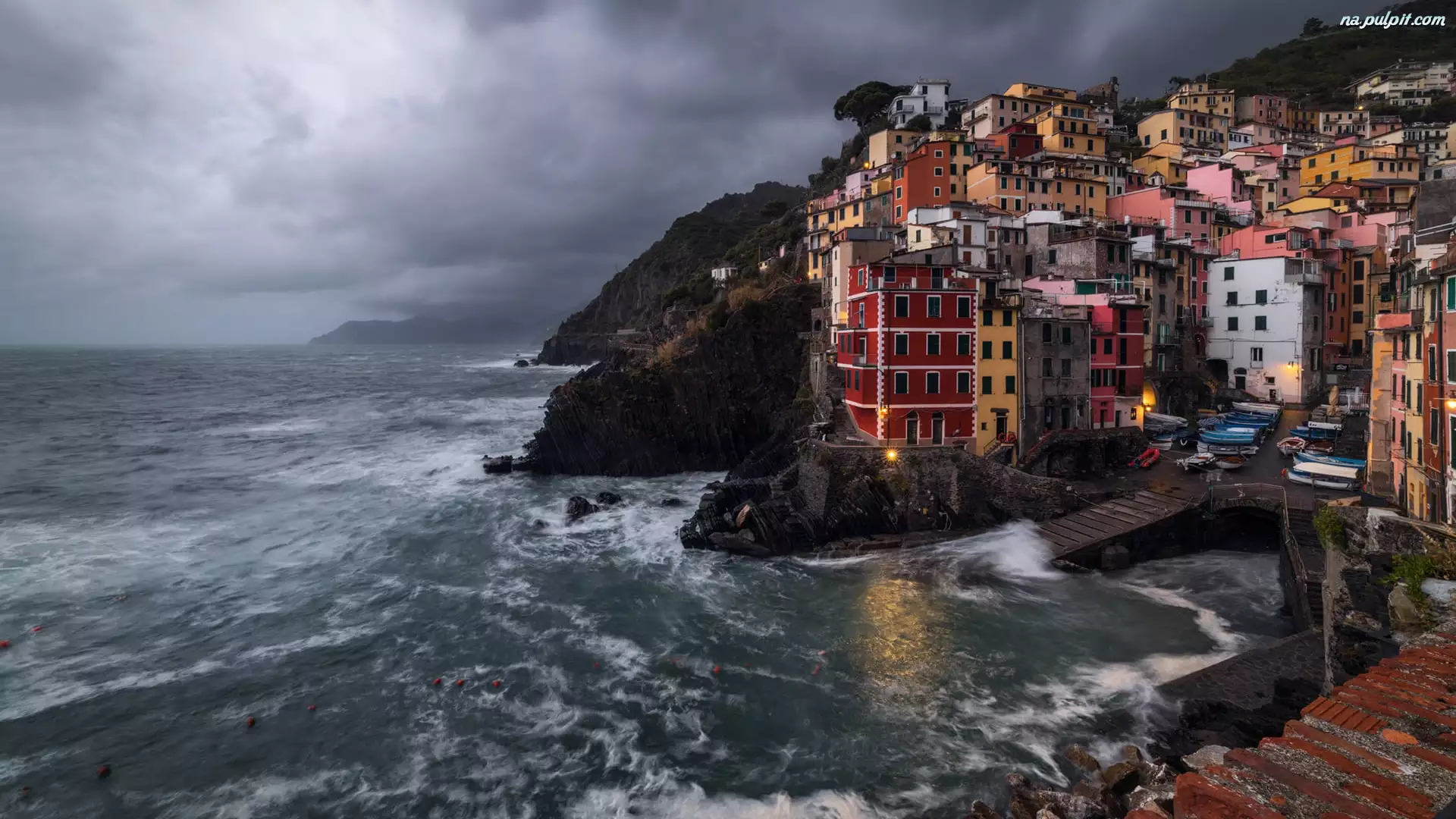 Morze, Włochy, Kolorowe, Skały, Cinque Terre, Domy, Zatoka, Riomaggiore