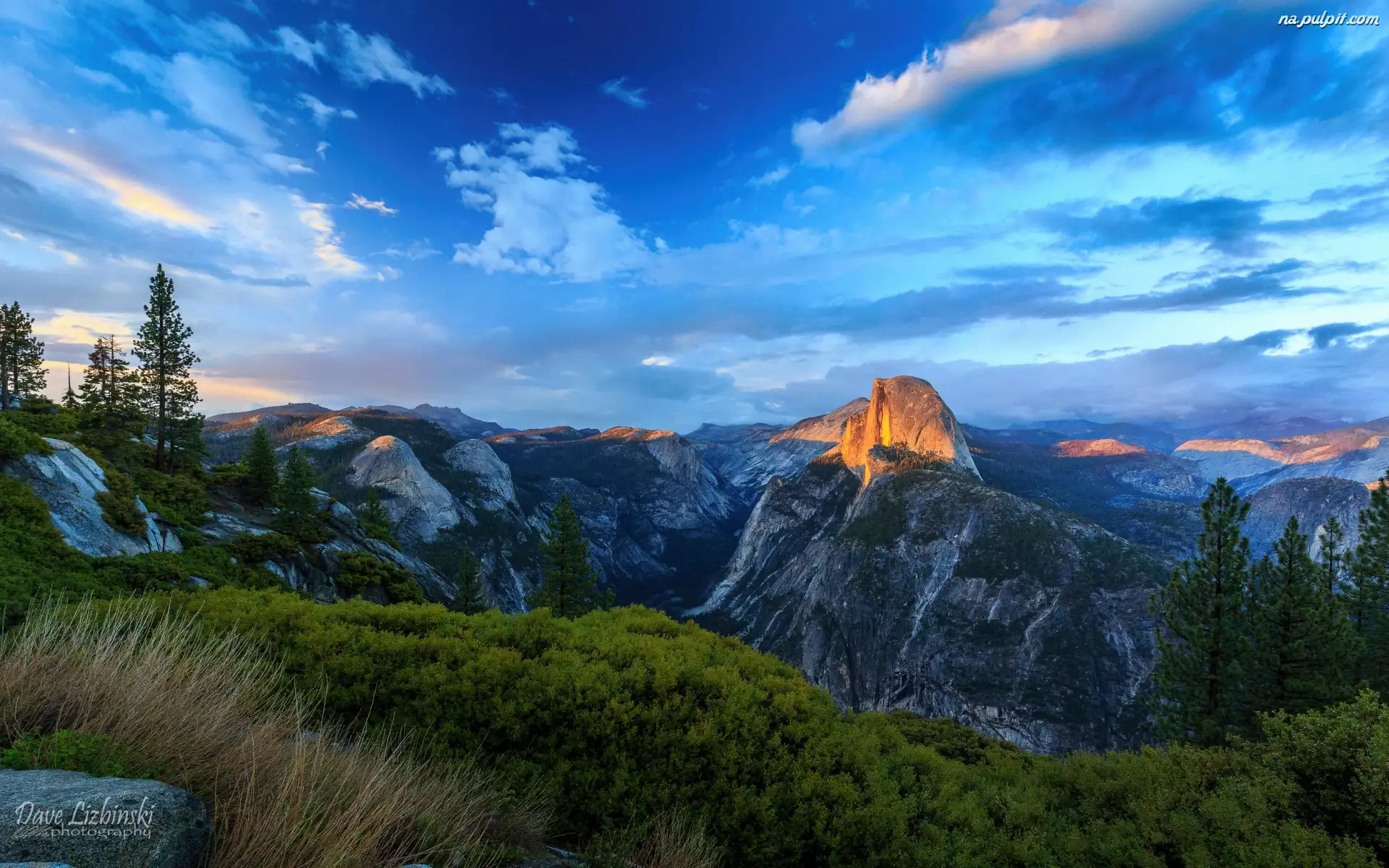 Rozświetlona, Góra, Stany Zjednoczone, Góry, Kalifornia, Park Narodowy Yosemite, Half Dome