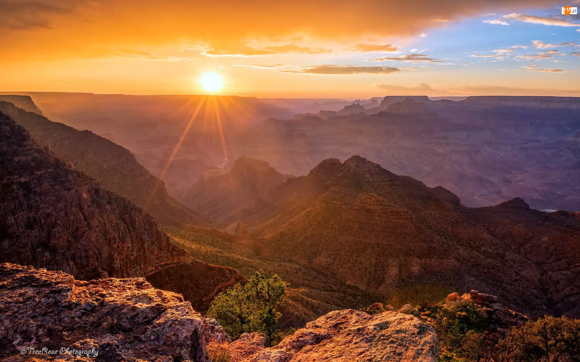 Park Narodowy Wielkiego Kanionu, Stany Zjednoczone, Grand Canyon, Zachód słońca, Wielki Kanion Kolorado, Skały