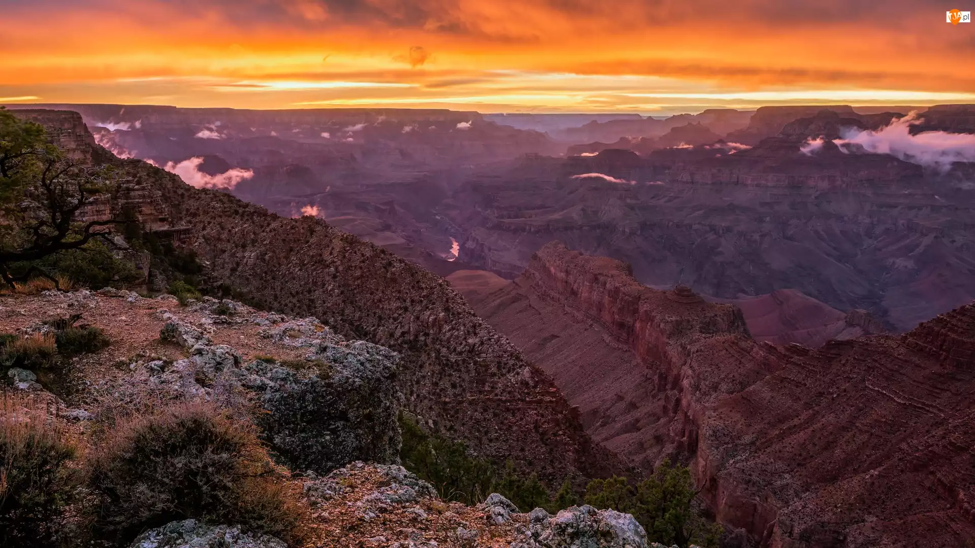 Park Narodowy Wielkiego Kanionu, Stany Zjednoczone, Kaniony, Zachód słońca, Arizona