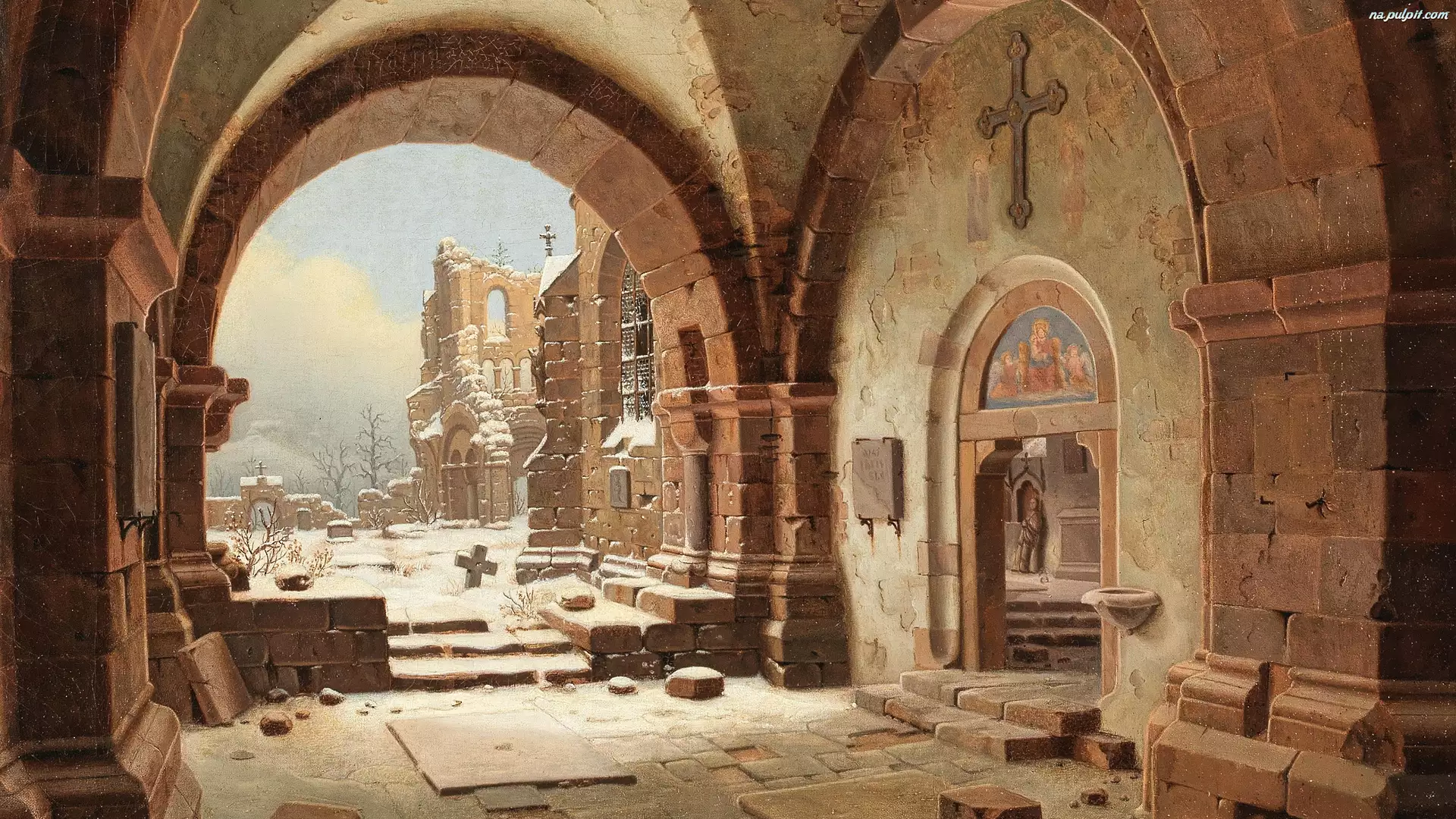 Carl Hasenpflug, Ruiny, Obraz, Malarstwo, Kościół