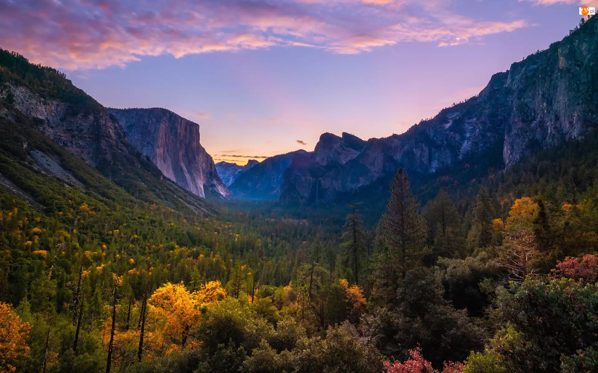 Kalifornia, Park Narodowy Yosemite, Drzewa, Stany Zjednoczone, Jesień, Skały, Góry