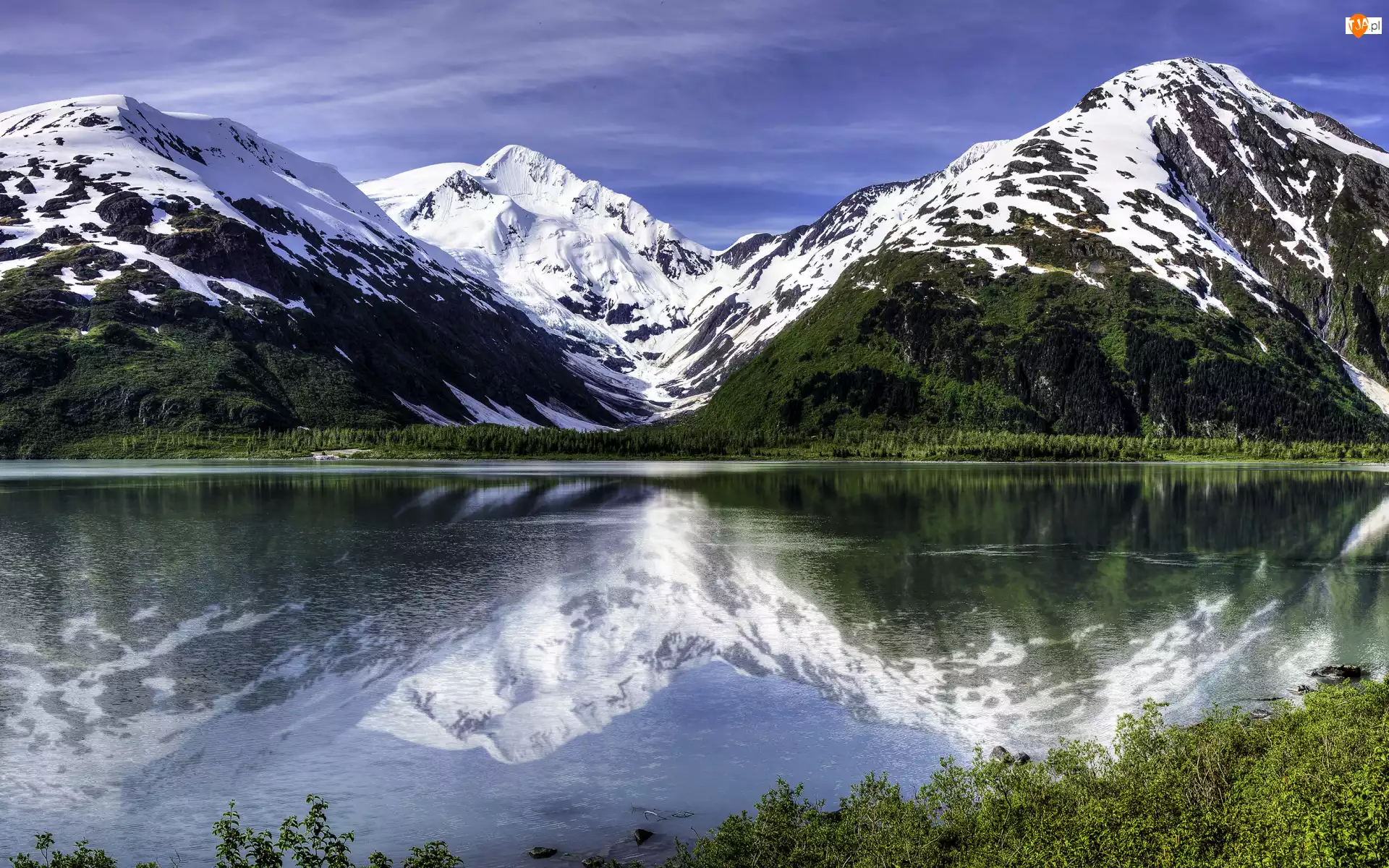 Alaska, Góry, Odbicie, Stany Zjednoczone, Lake Portage, Jezioro, Chugach Mountains
