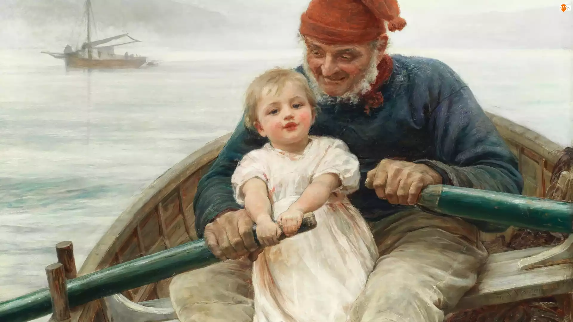 Obraz, Malarstwo, Dziecko, Frederick Morgan, Mężczyzna, Łódka