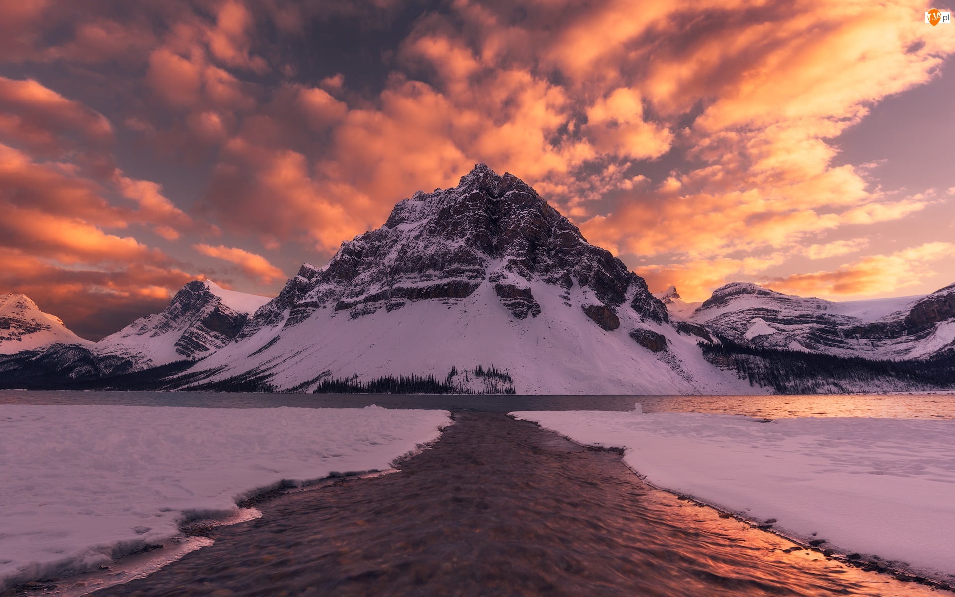 Crowfoot Mountain, Jezioro, Góry, Alberta, Bow Lake, Szczyt, Kanada, Park Narodowy Banff