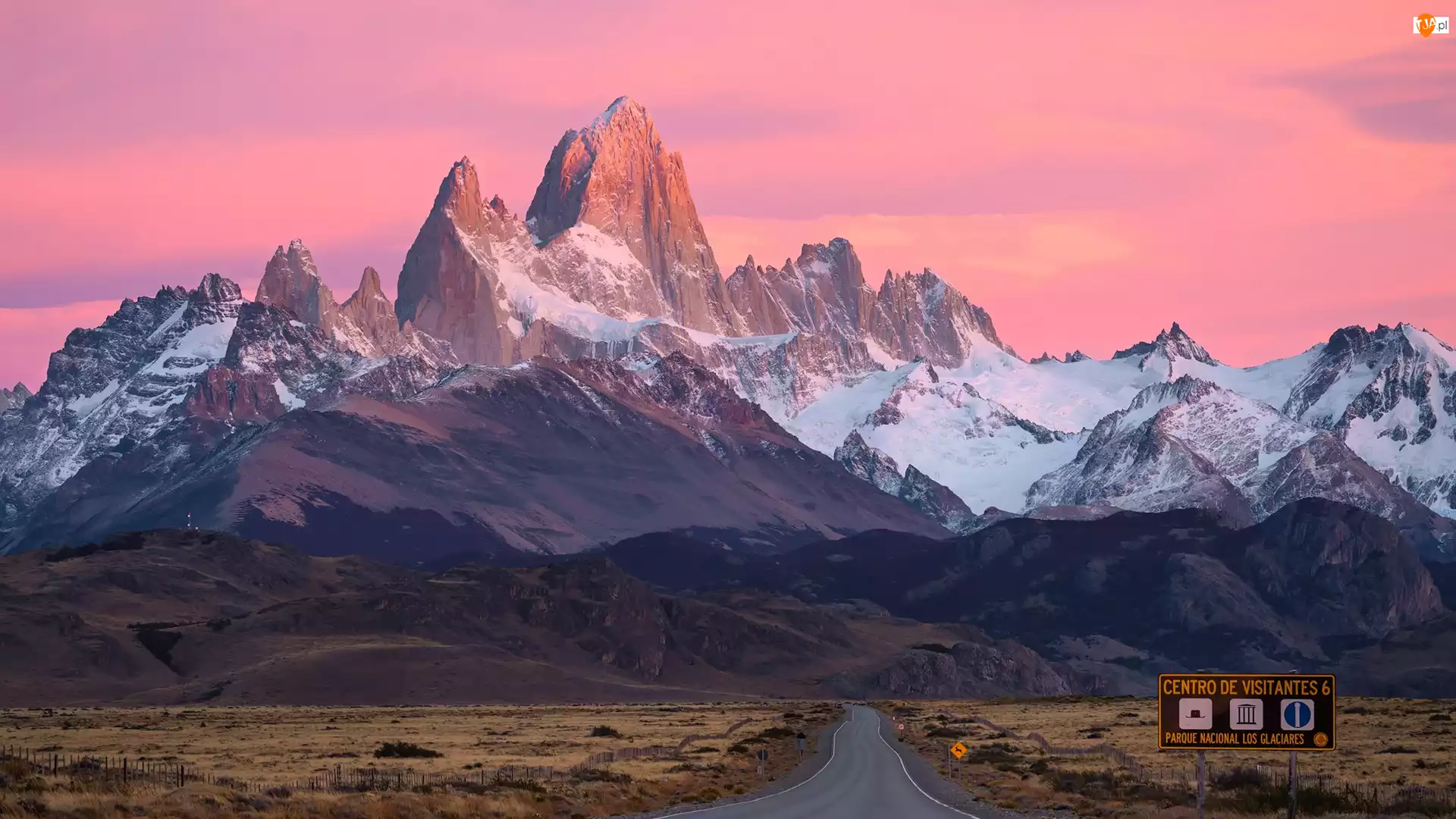 Patagonia, Argentyna, Szczyt Fitz Roy, Wschód słońca, Góry, Droga