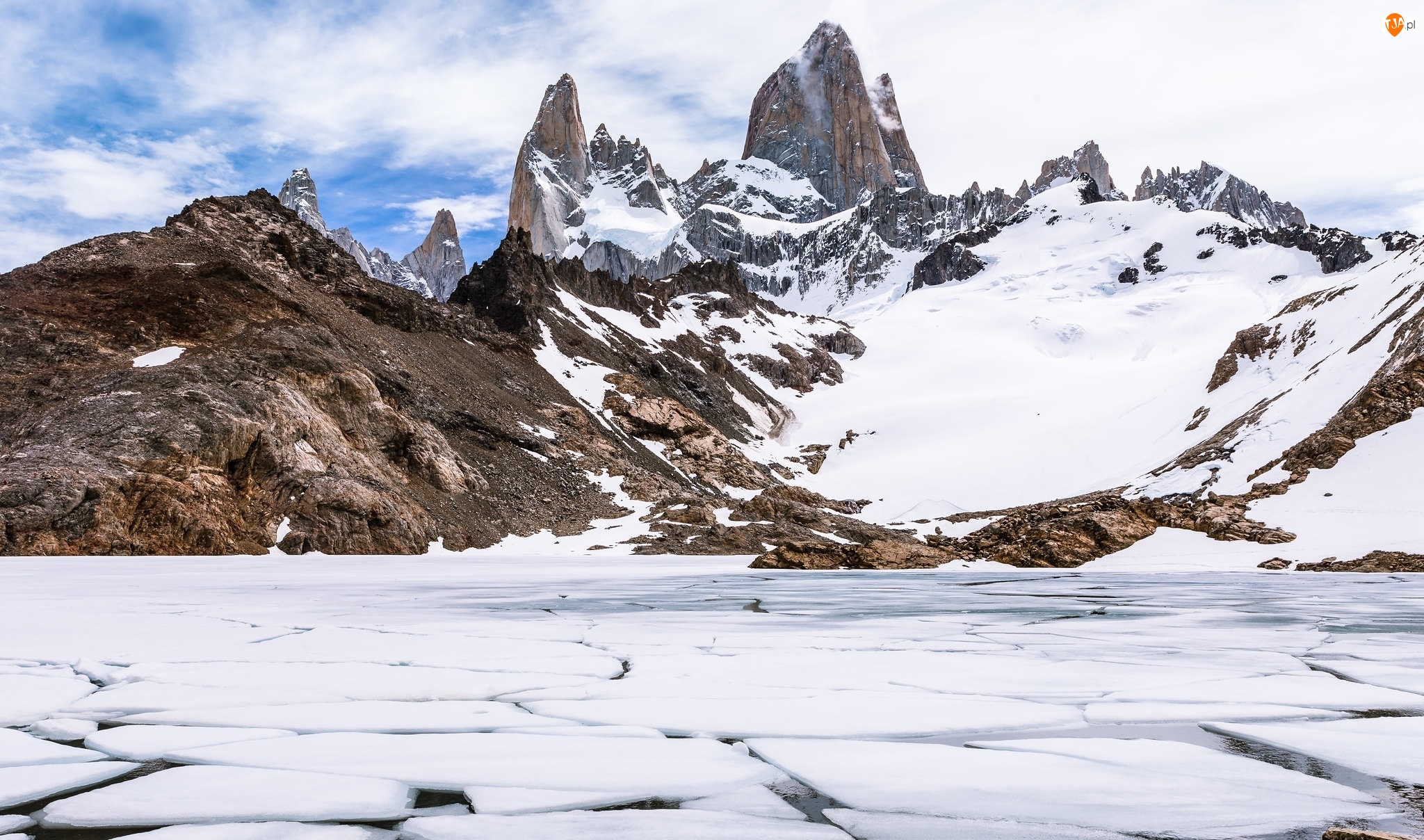 Laguna de los Tres, Park Narodowy Los Glaciares, Szczyt Fitz Roy, Patagonia, Zima, Jezioro, Argentyna, Góry