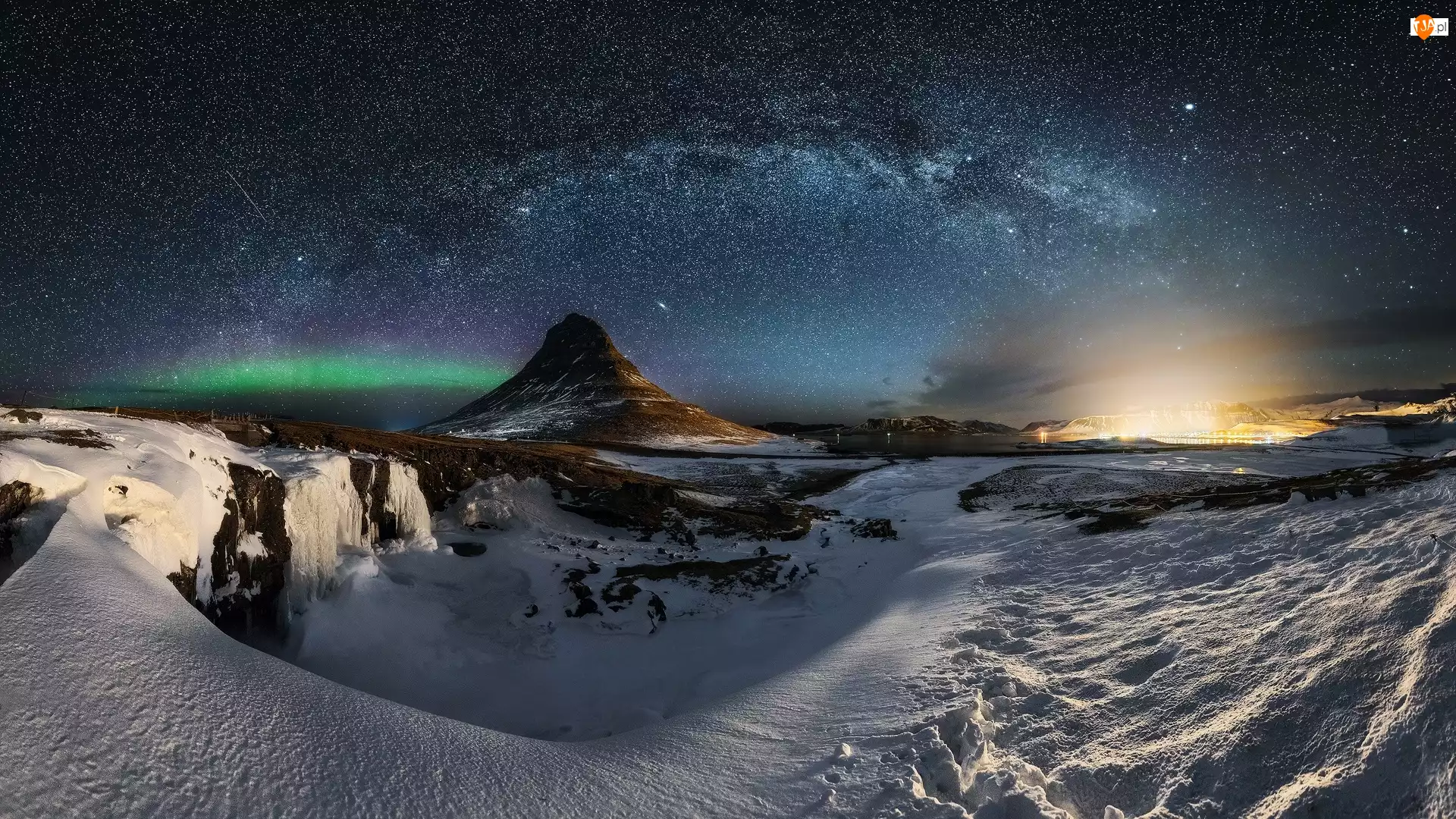 Niebo, Zima, Islandia, Gwiazdy, Droga Mleczna, Góra Kirkjufell, Noc