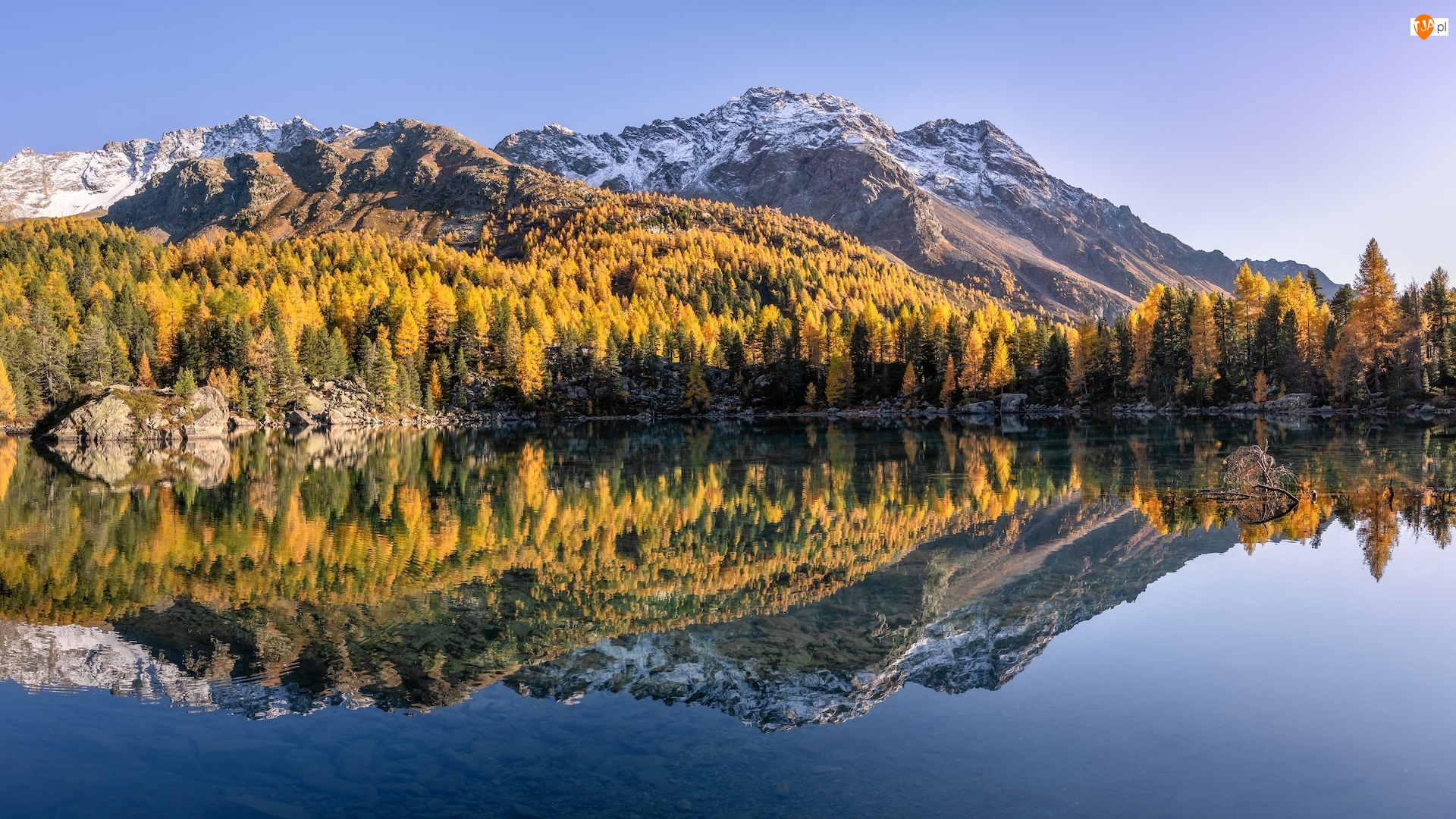 Jezioro, Jesień, Góry, Szwajcaria, Drzewa