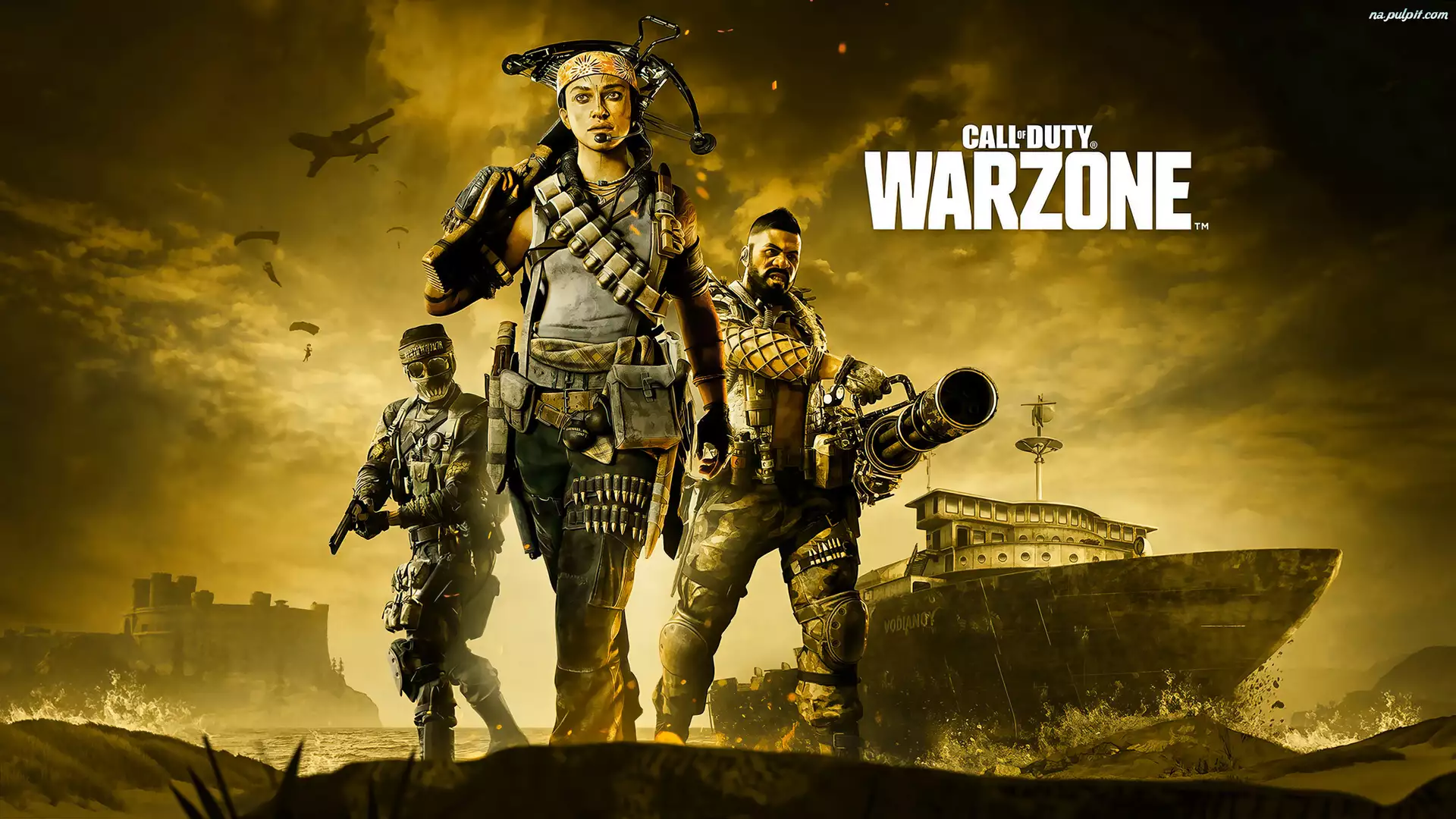 Call of Duty Warzone, Gra, Mężczyźni, Statek, Kobieta, Broń